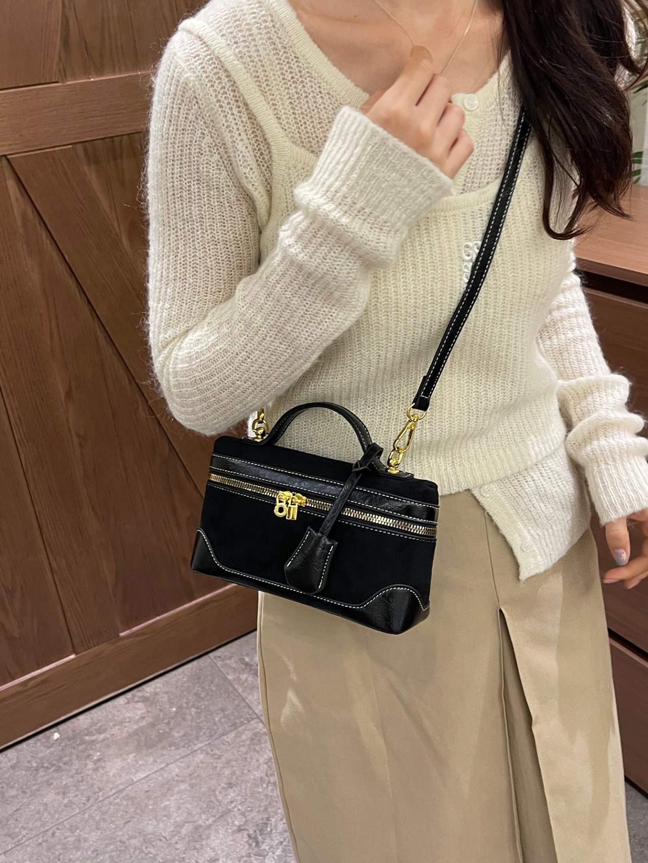 Black Crossbody Bag with Contrast Stitching
