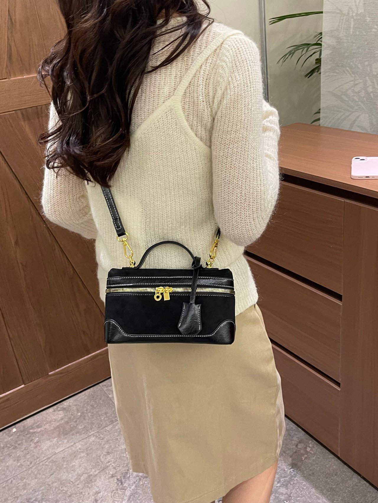 Black Crossbody Bag with Contrast Stitching