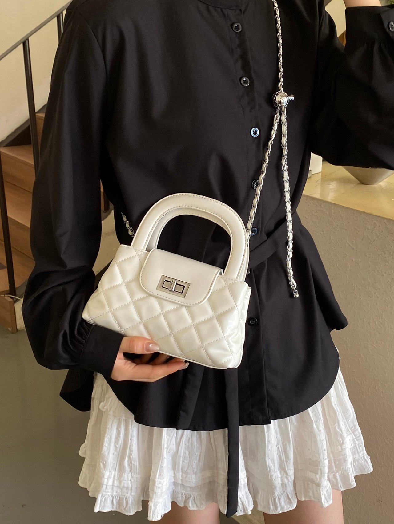 Off-White Quilted Crossbody Bag with Top Handle