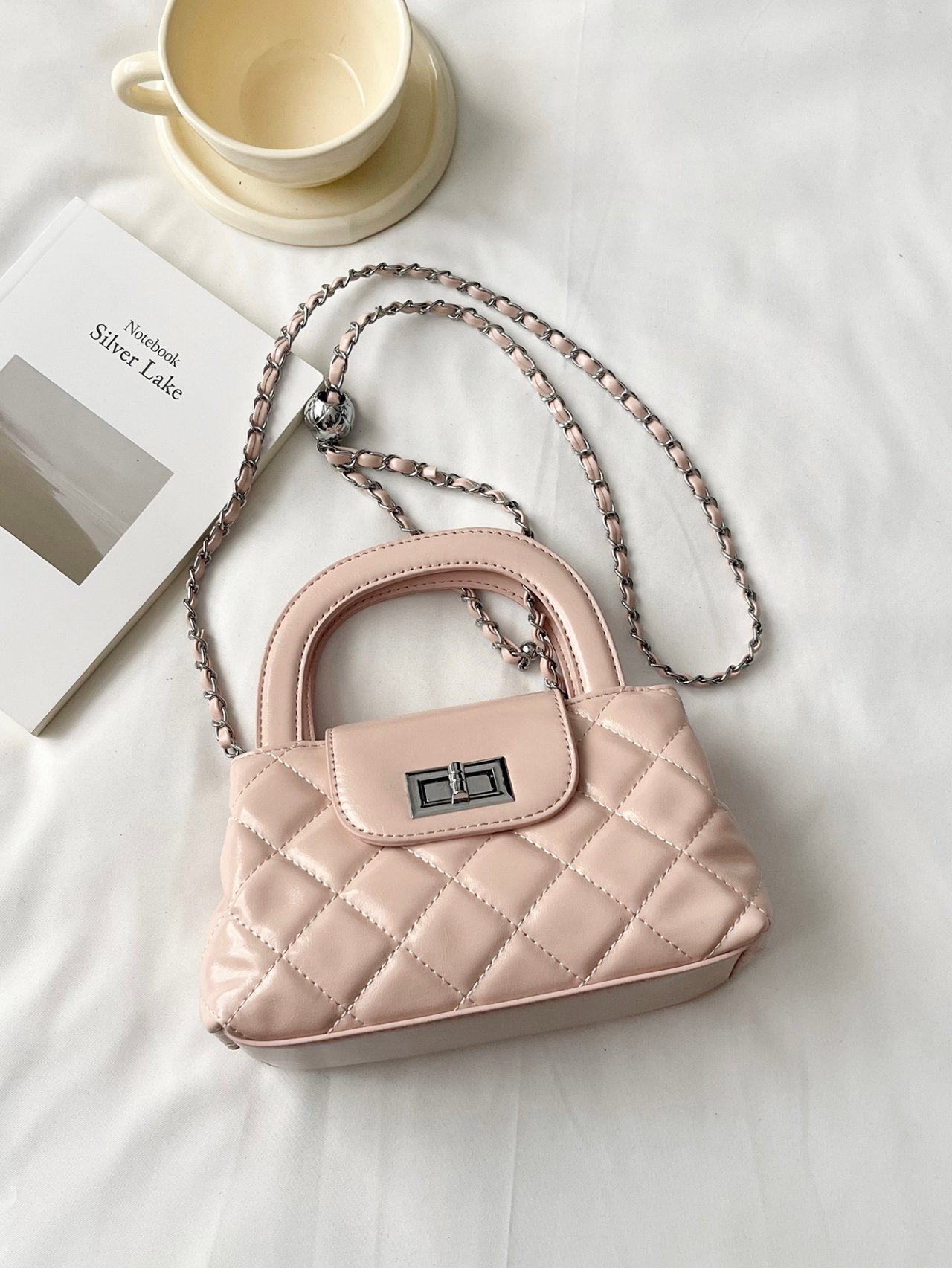 Pink Quilted Crossbody Bag with Chain Strap