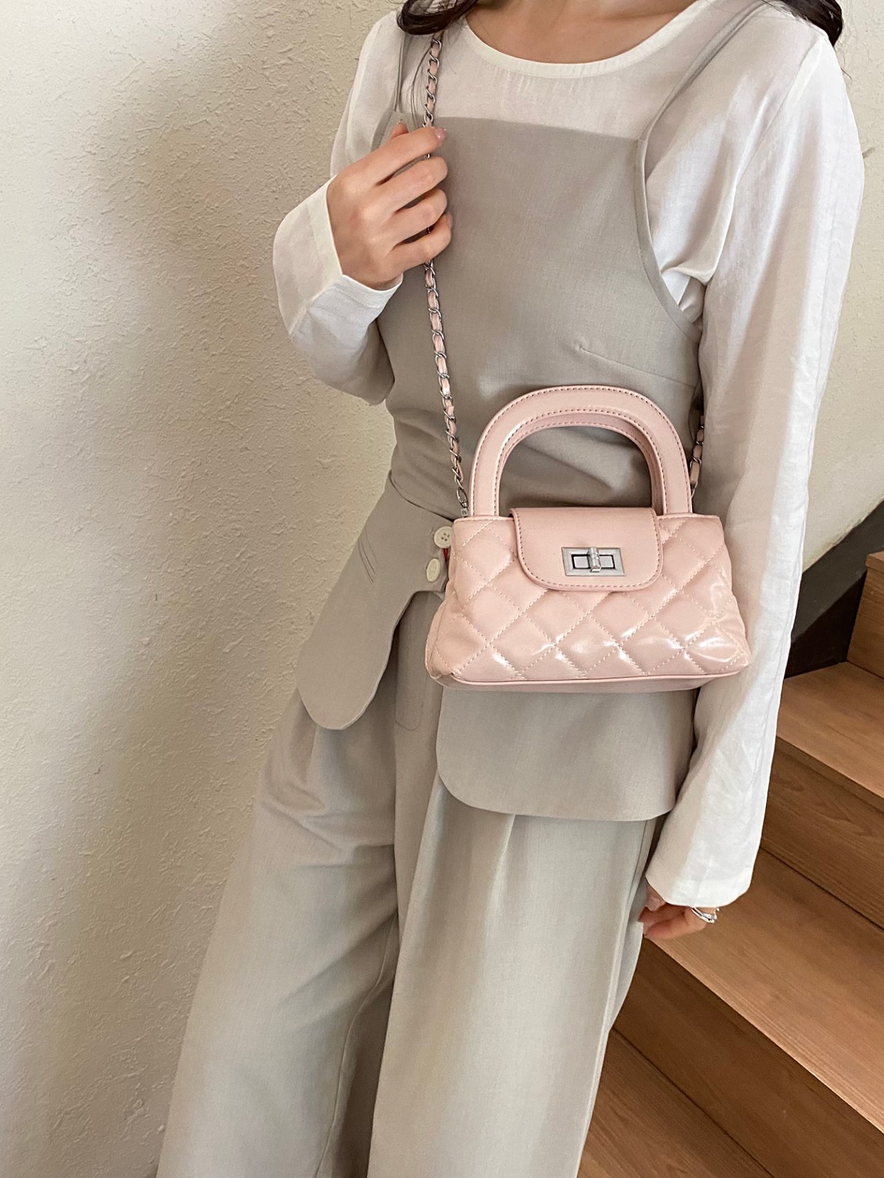 Pink Quilted Crossbody Bag with Chain Strap