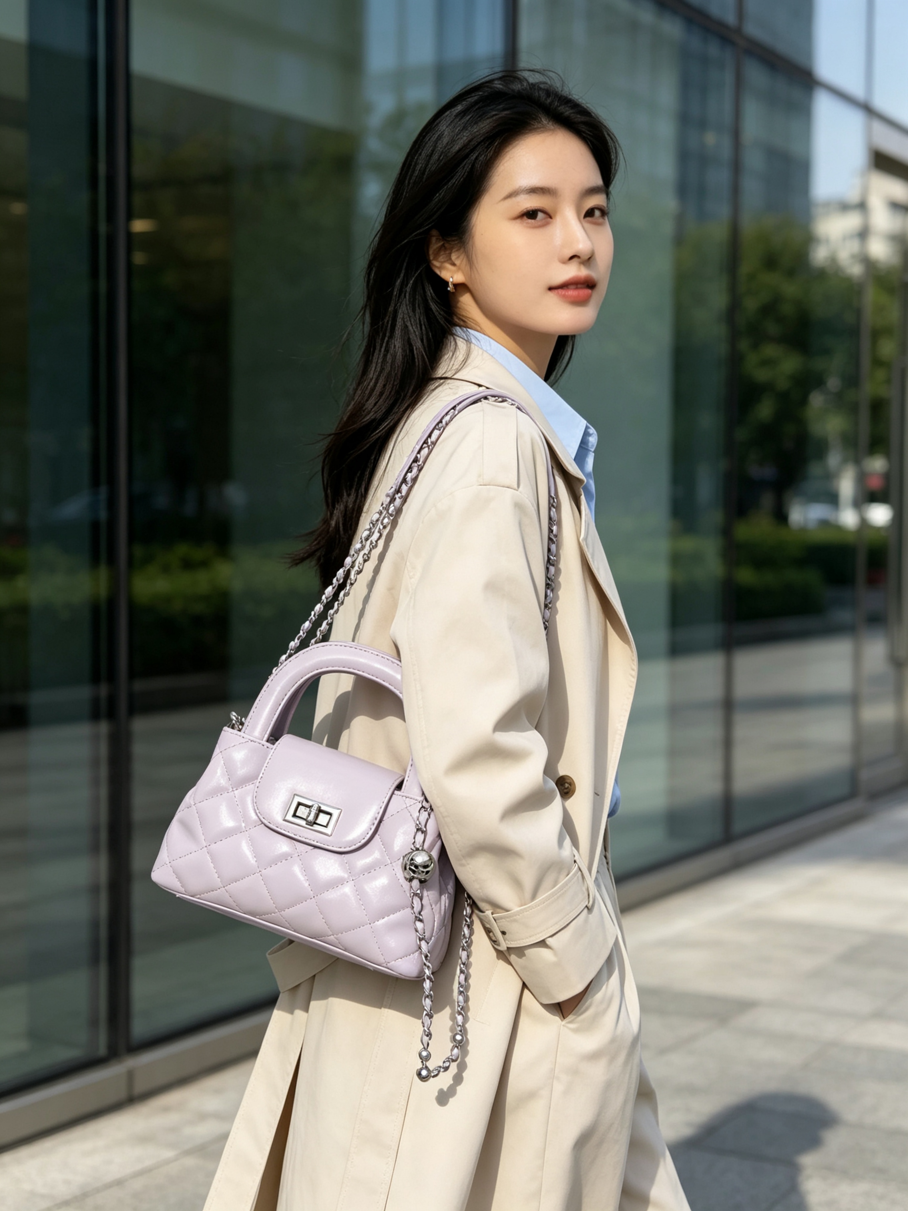 Lavender Quilted Crossbody Bag with Chain Strap