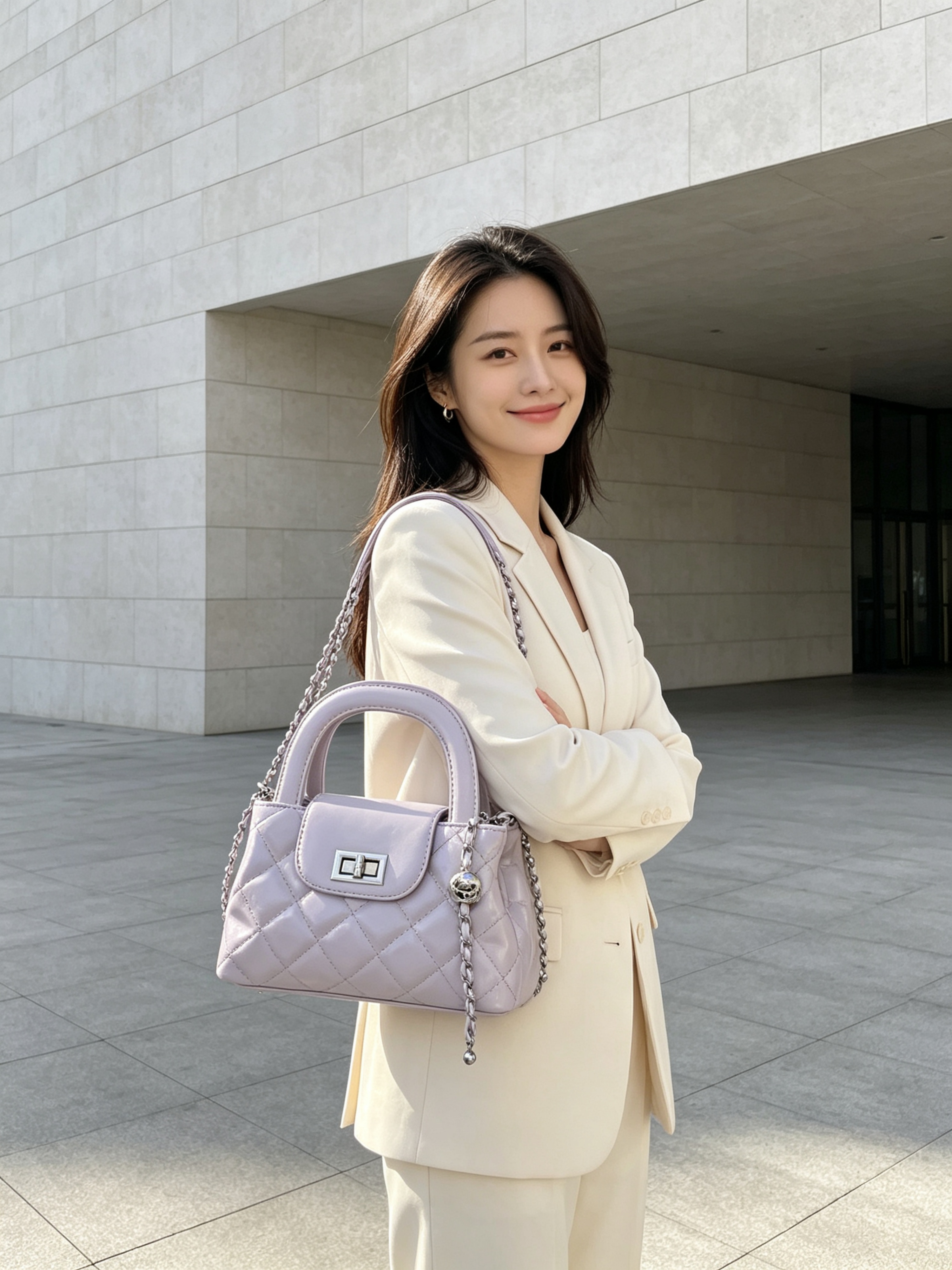 Lavender Quilted Crossbody Bag with Chain Strap