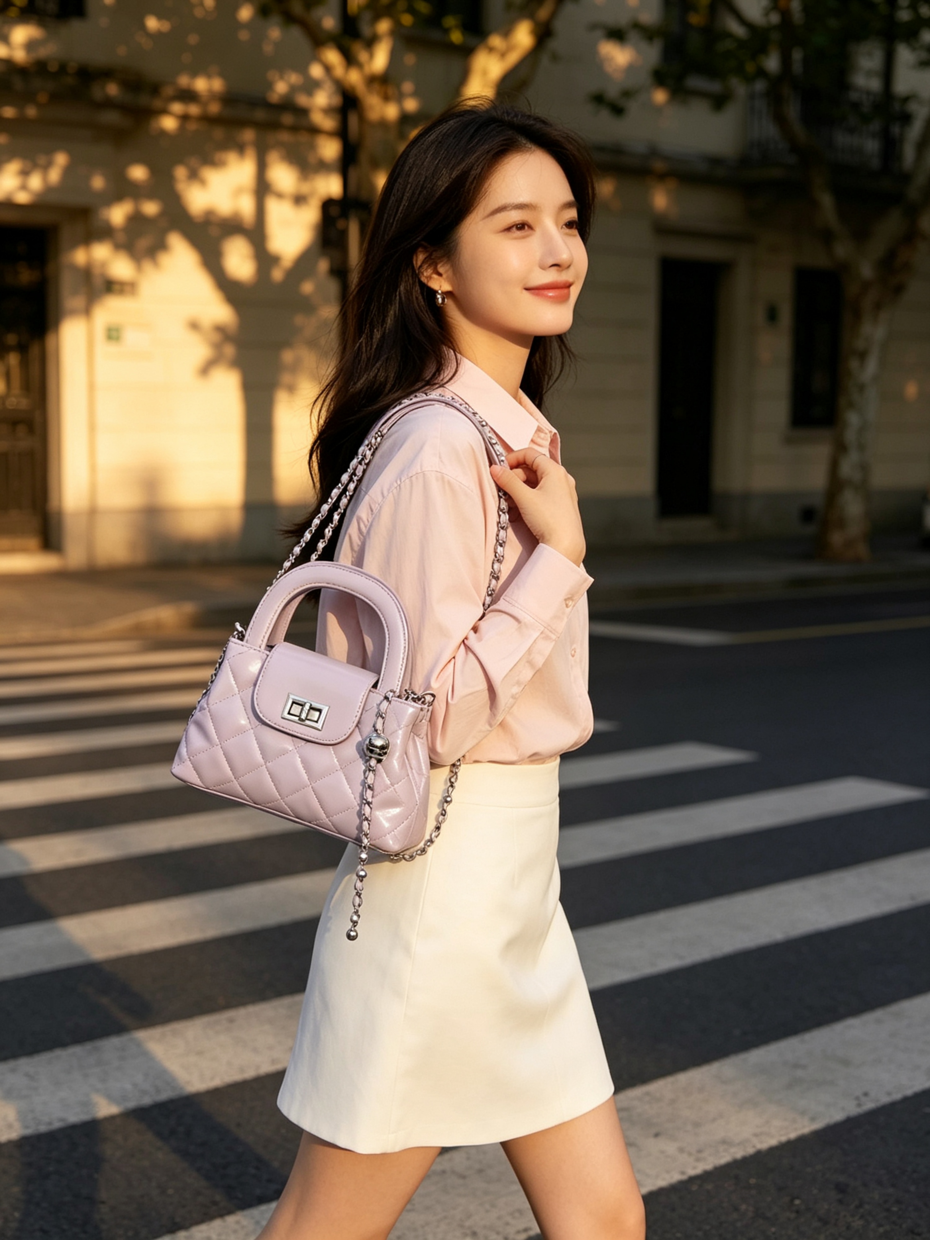 Lavender Quilted Crossbody Bag with Chain Strap