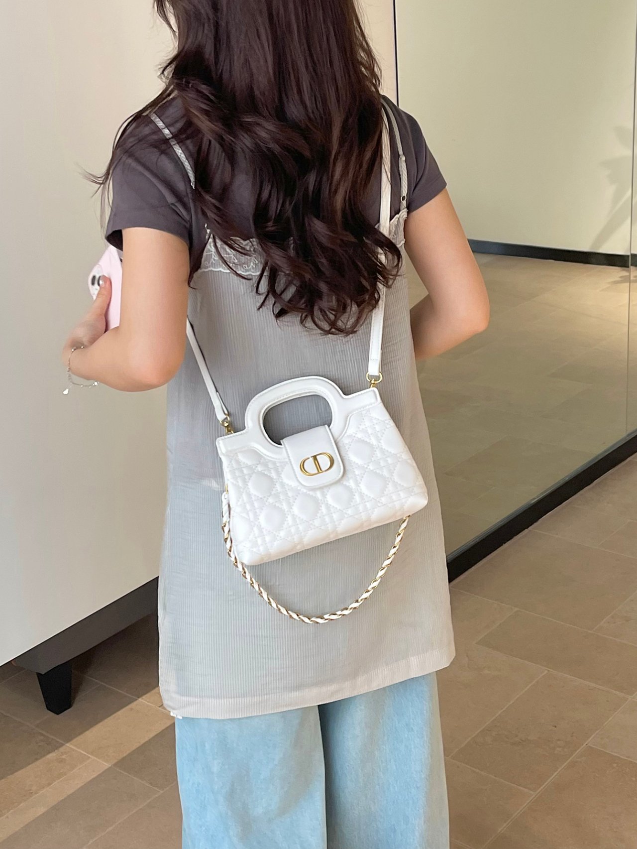 Off-White Quilted Crossbody Bag with Clasp
