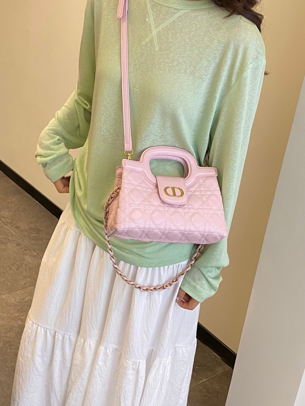 Pink Quilted Crossbody Bag