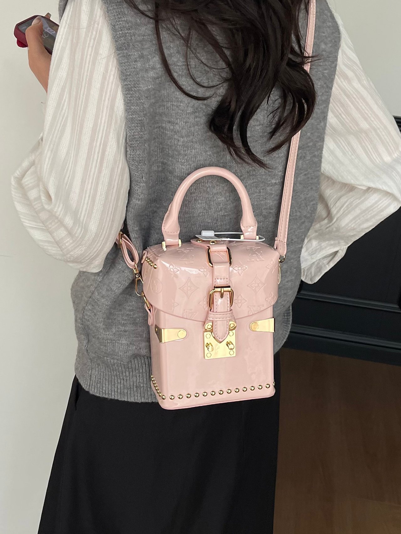 Pink Studded Crossbody Bag