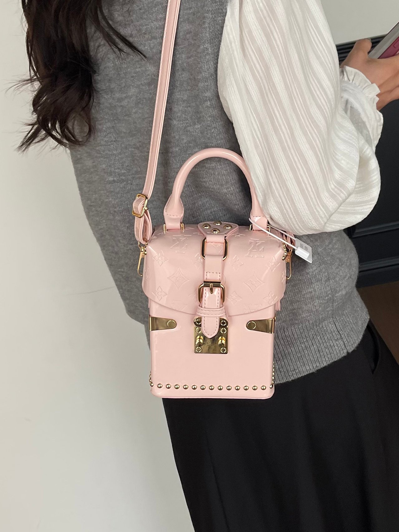 Pink Studded Crossbody Bag