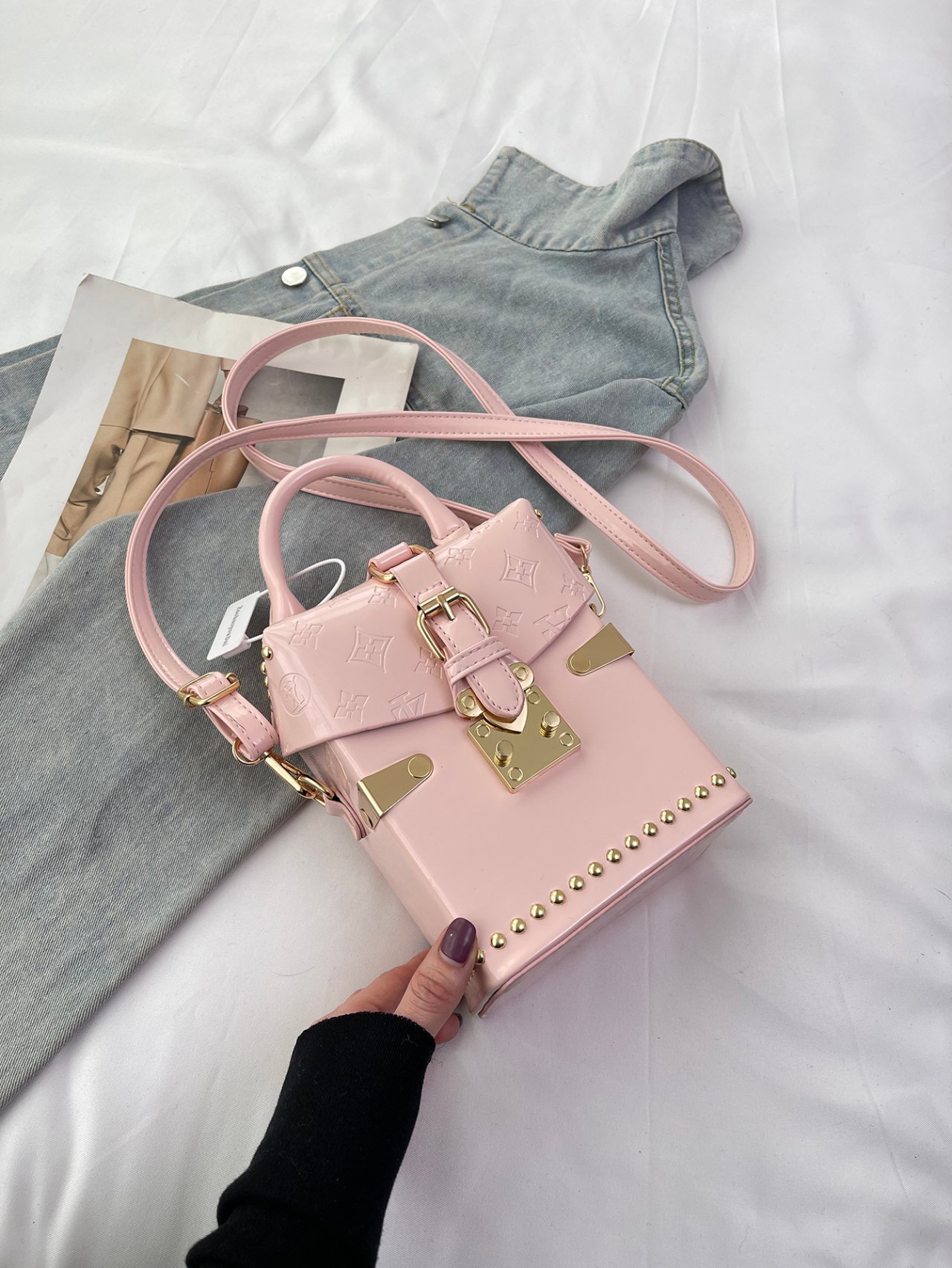 Pink Studded Crossbody Bag