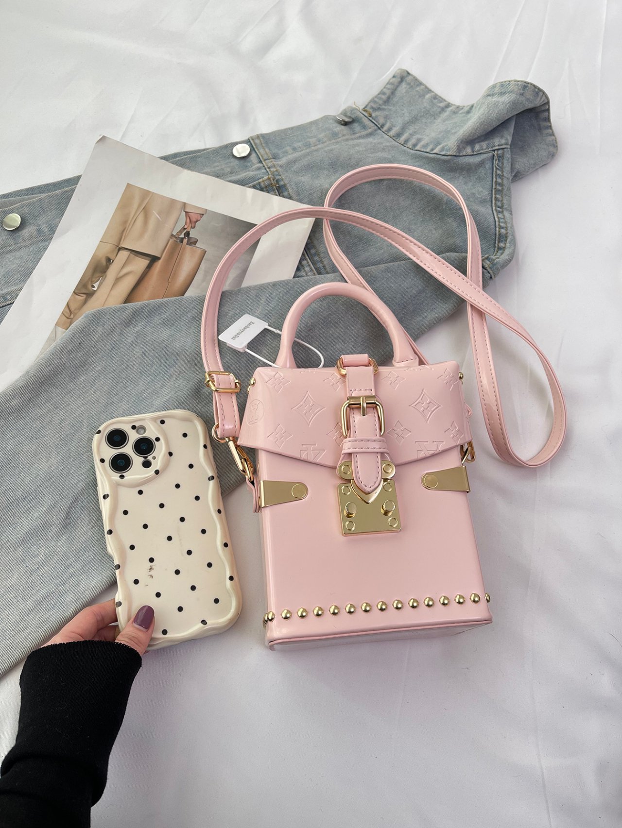 Pink Studded Crossbody Bag