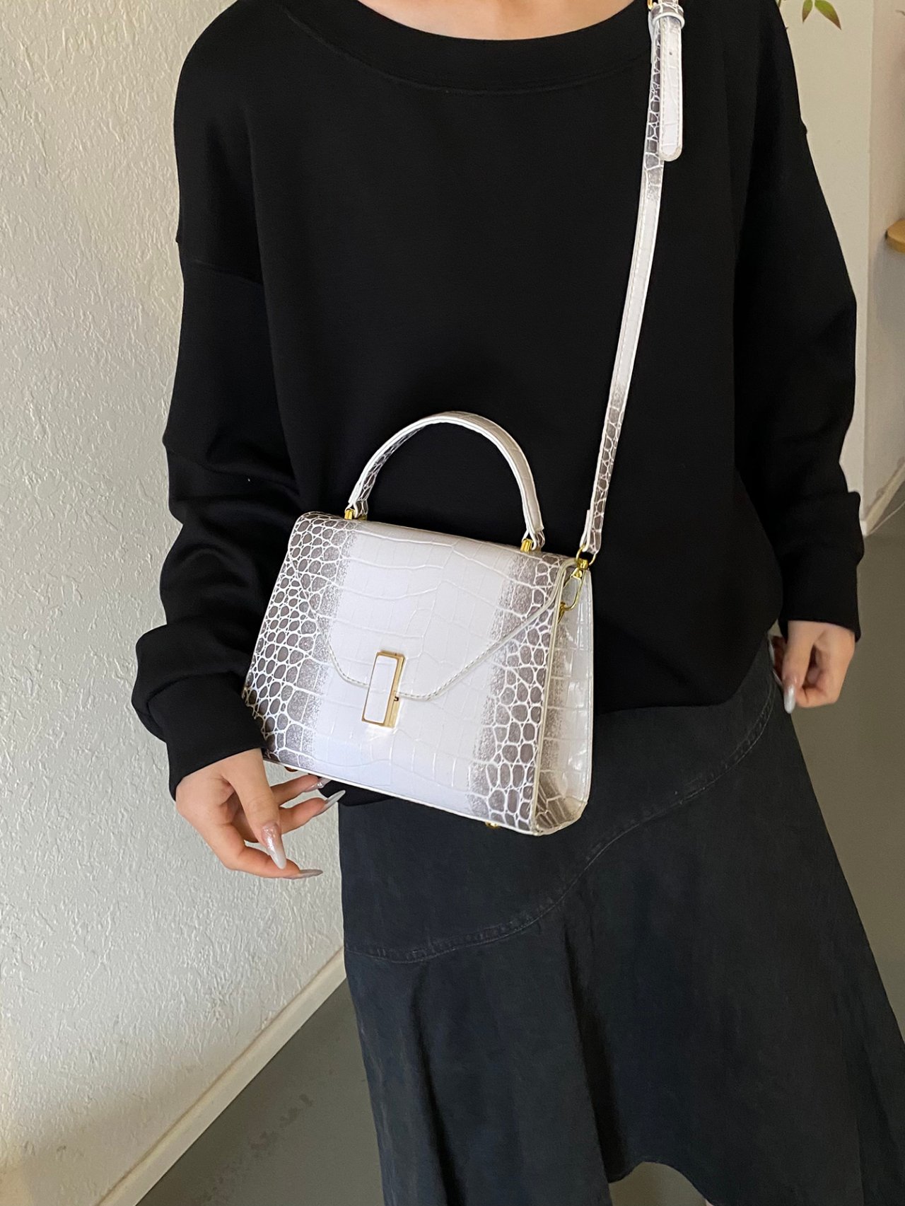 White Croc Embossed Crossbody Bag