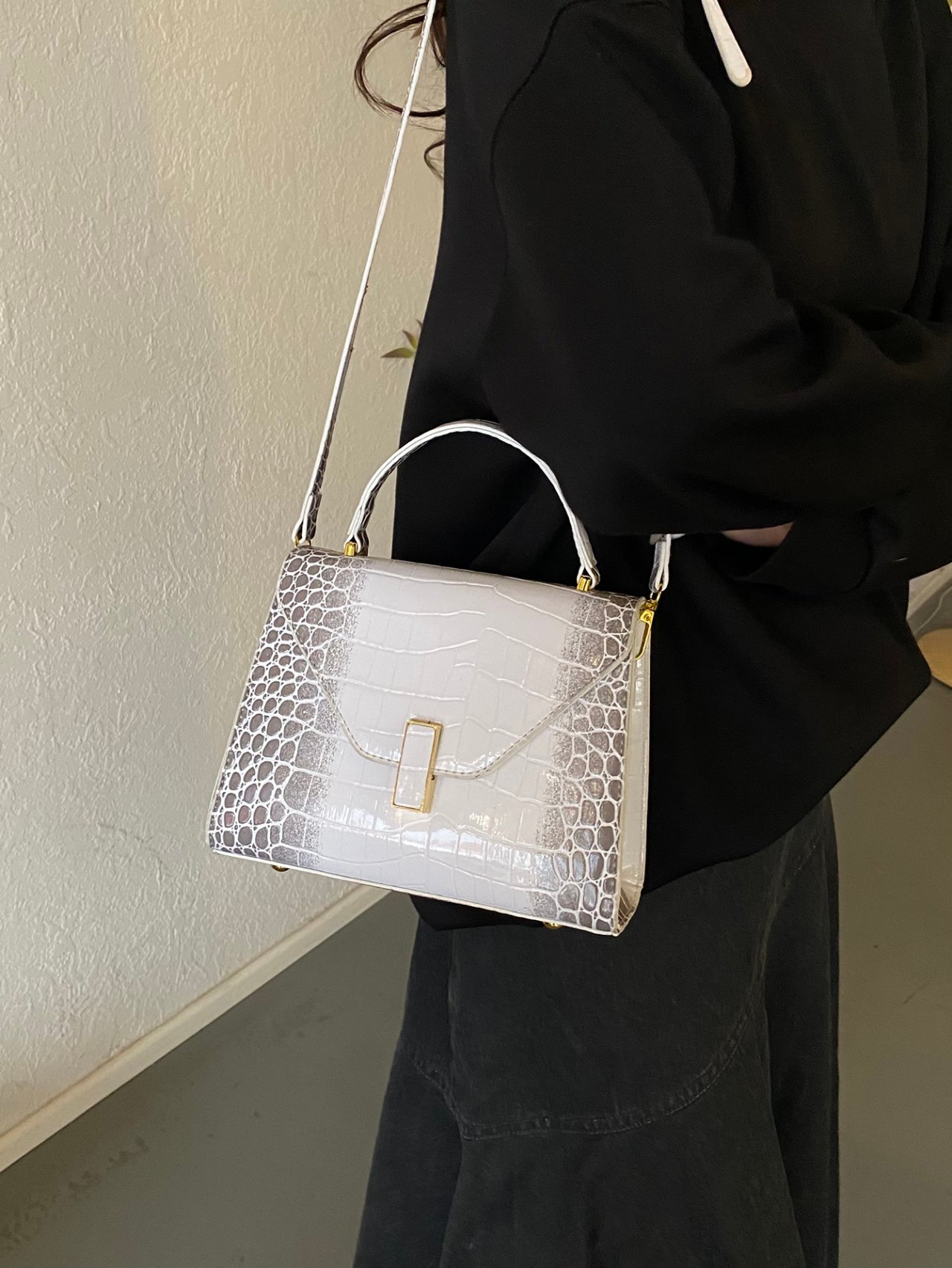 White Croc Embossed Crossbody Bag