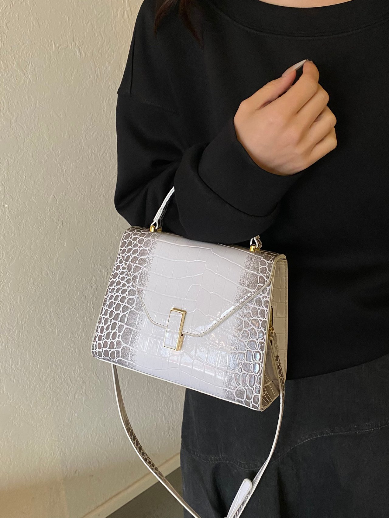 White Croc Embossed Crossbody Bag