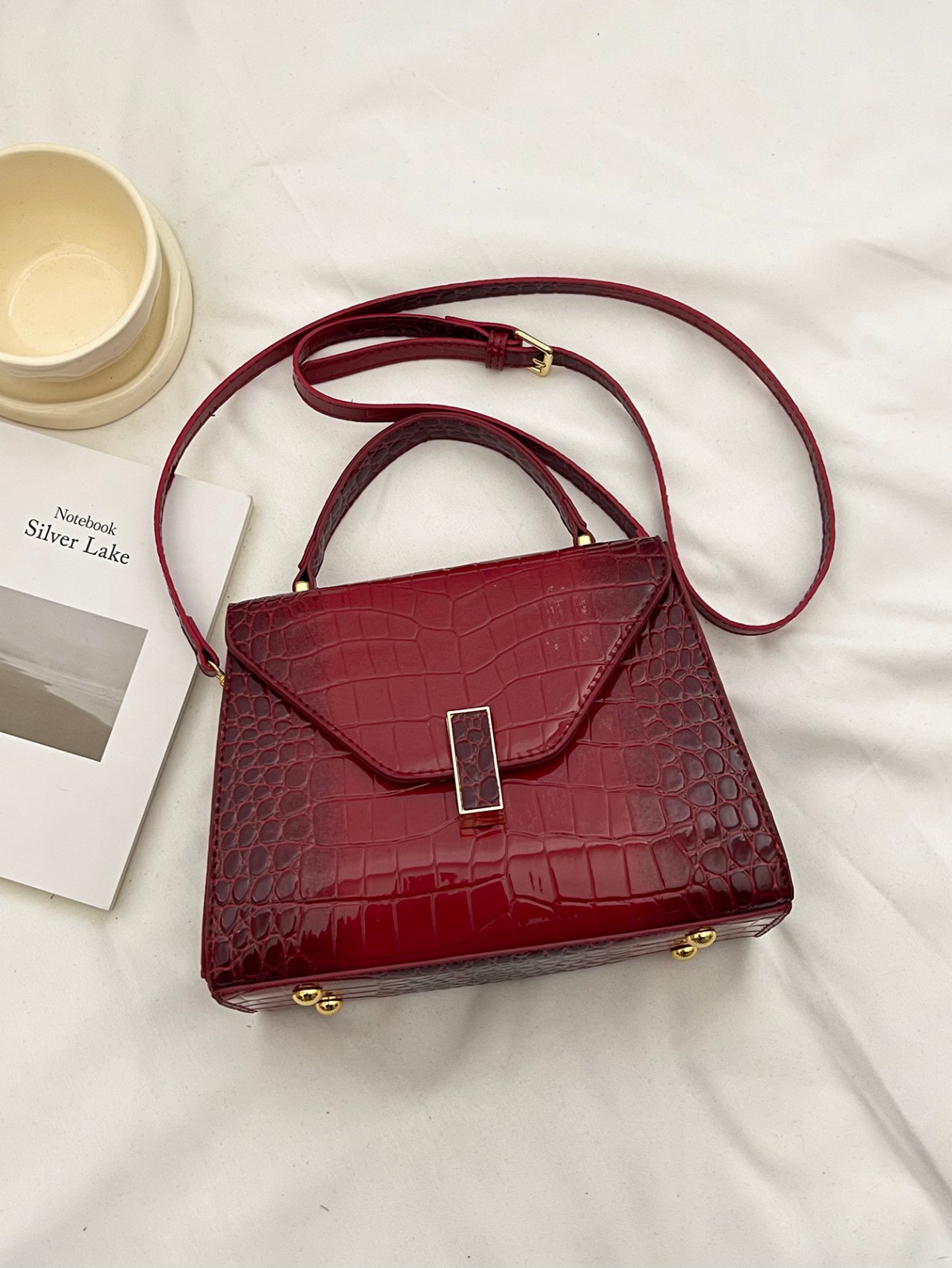 Red Croc-Embossed Crossbody Bag