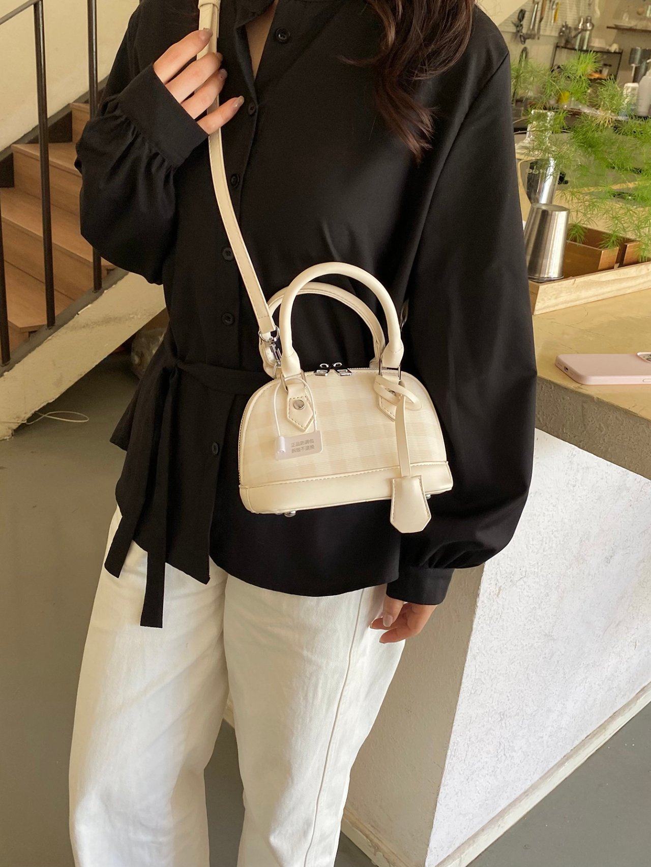Off-White Checkered Mini Crossbody Bag