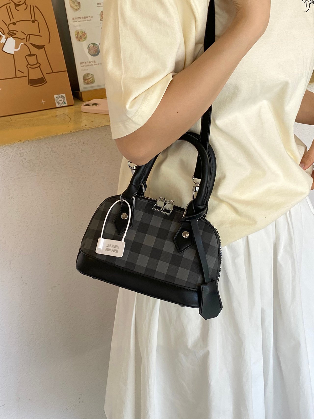 Black Plaid Dome Crossbody Bag