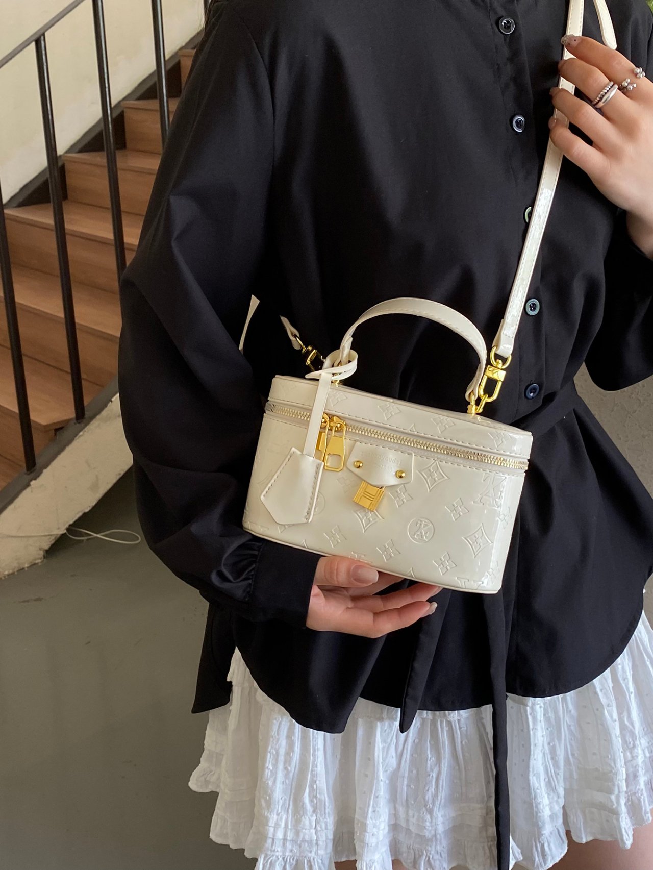 Off-White Crossbody Vanity Bag with Gold Accents
