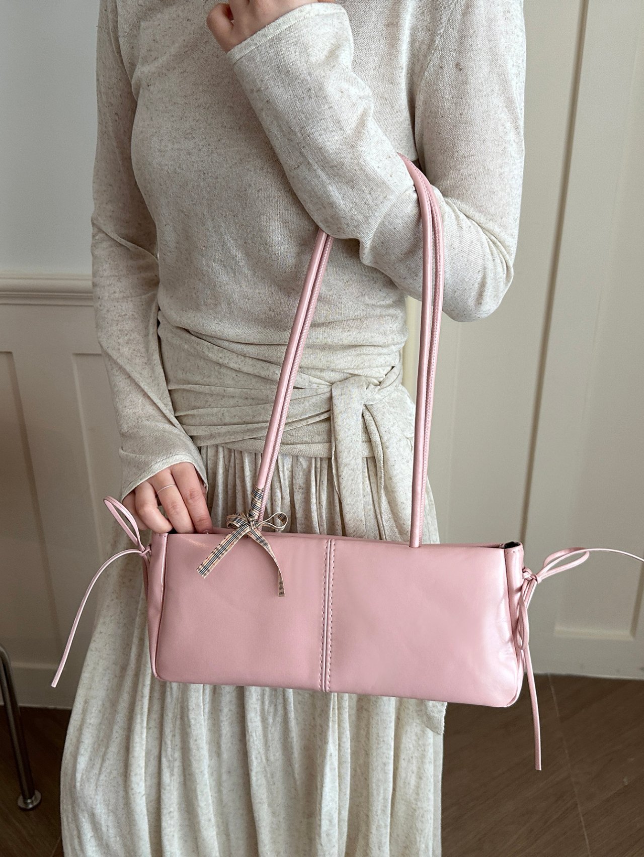Pink Shoulder Bag with Pearl and Lace Charm