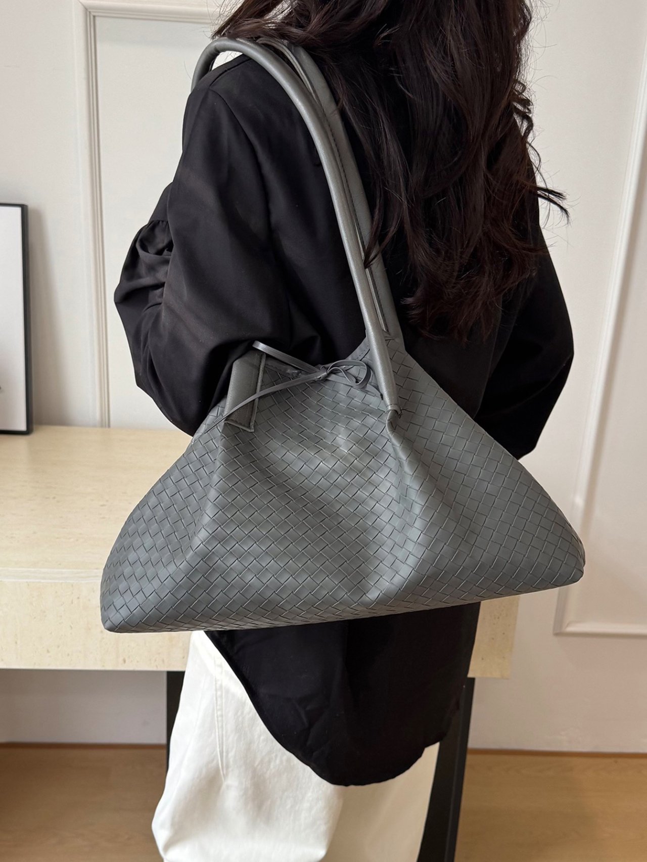 Grey Woven Shoulder Bag