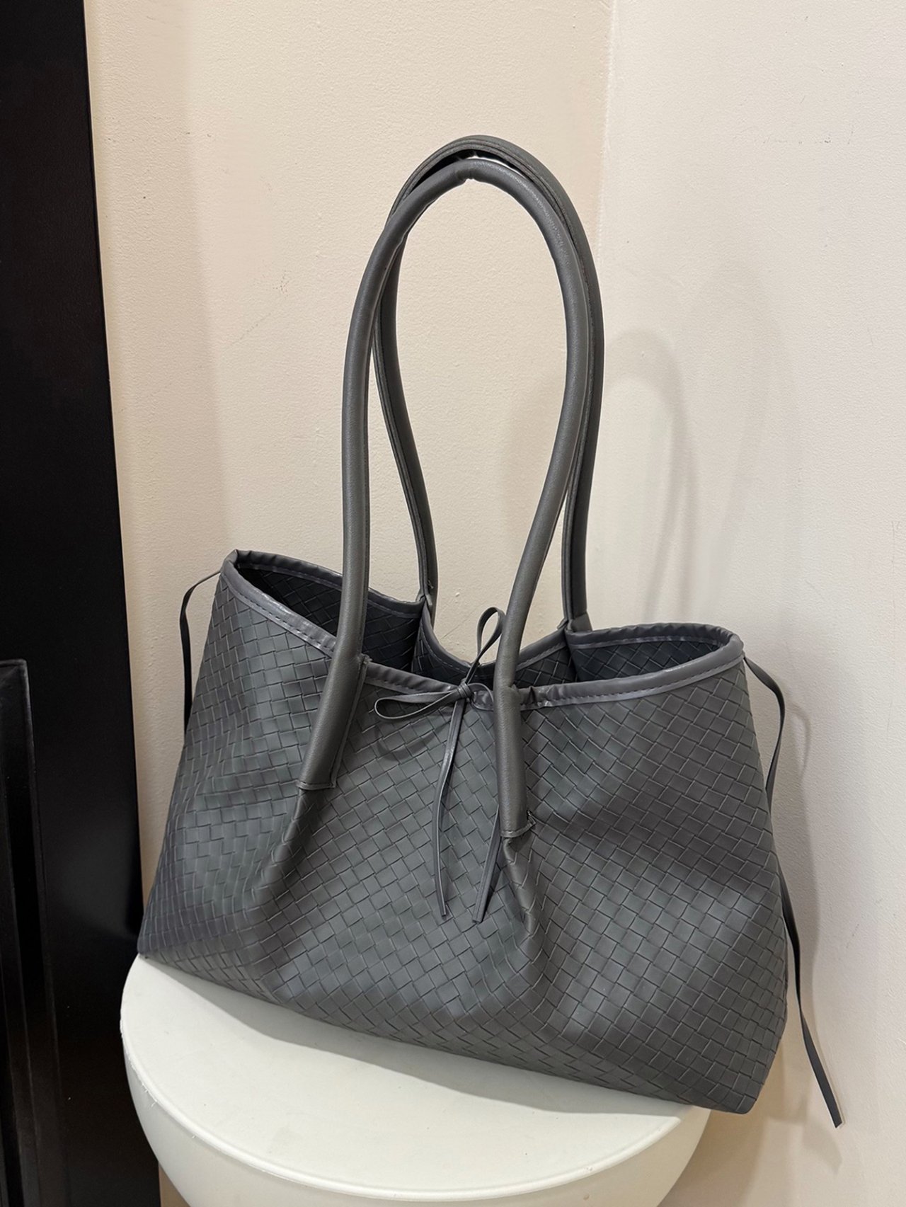 Grey Woven Shoulder Bag