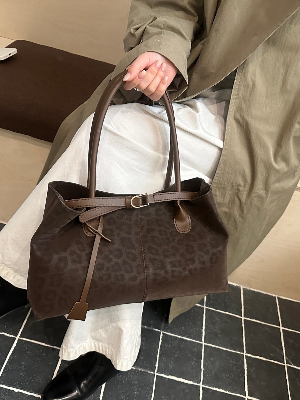 Leopard Print Coffee Brown Tote Shoulder Bag