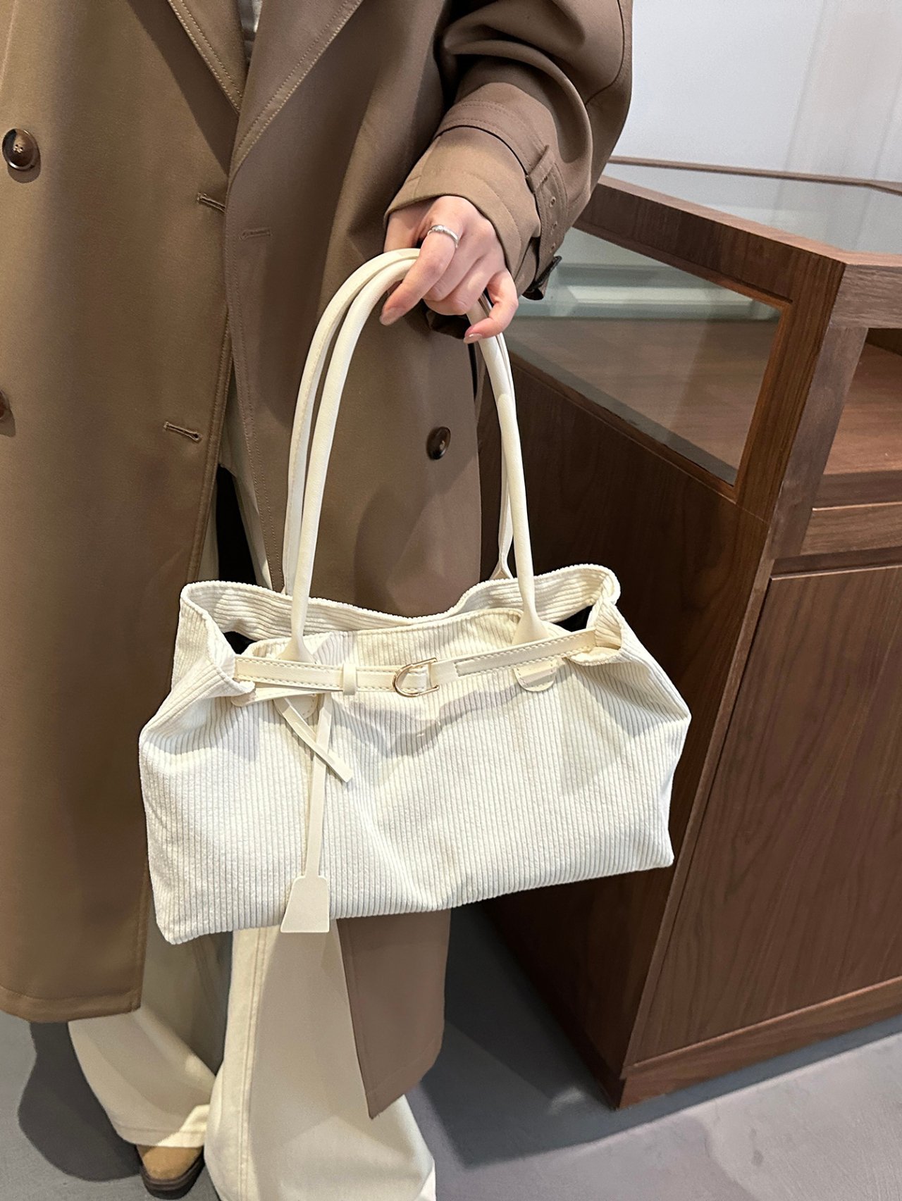 White Corduroy Tote Bag