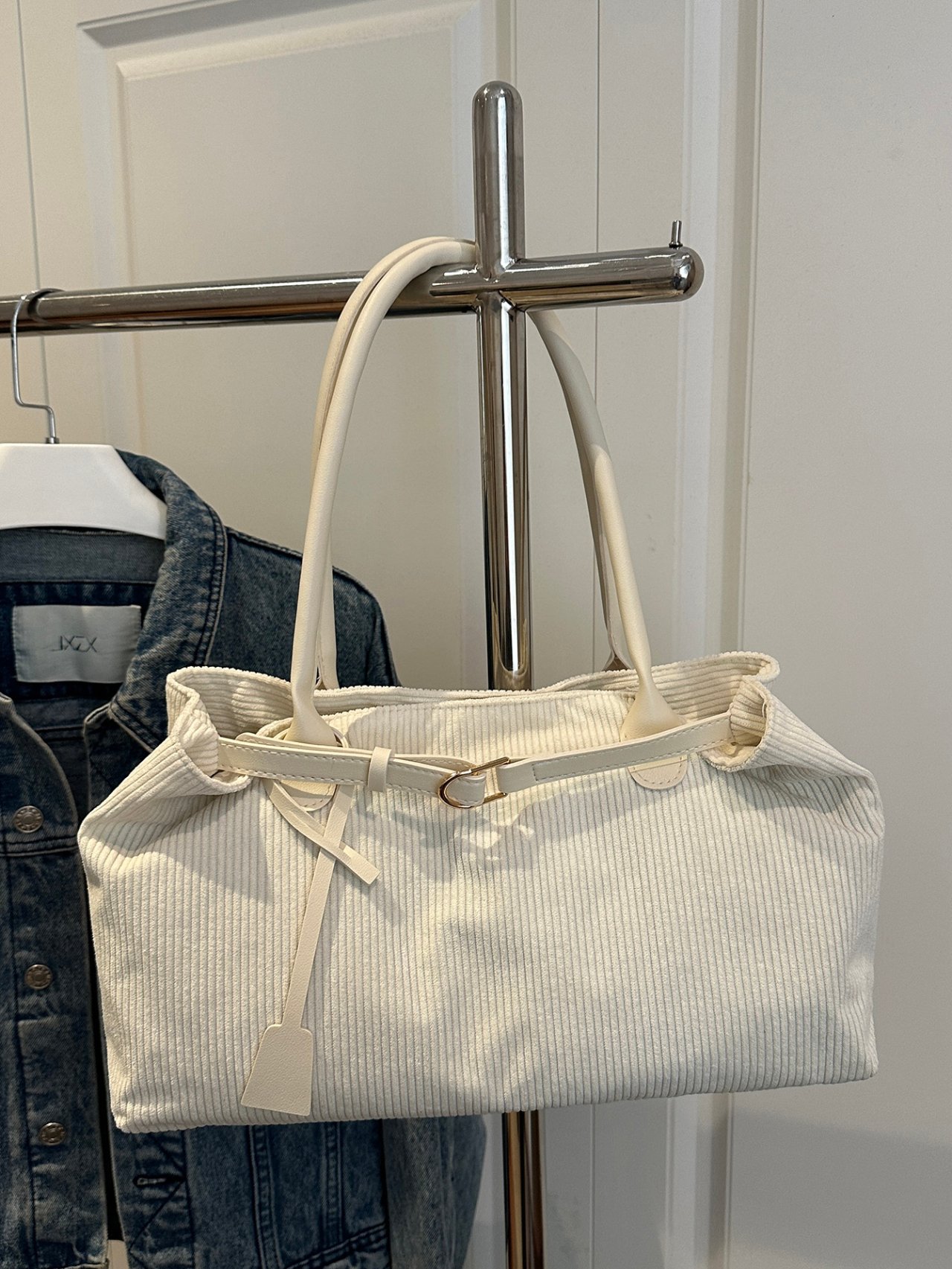 White Corduroy Tote Bag