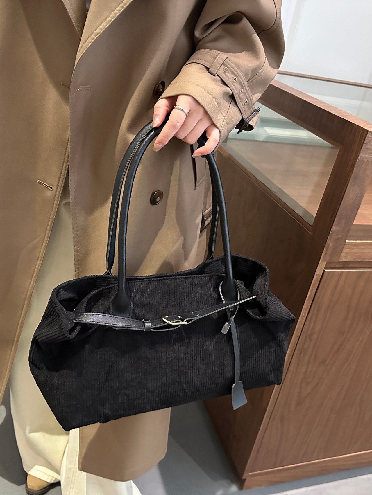 Black Corduroy Tote Bag