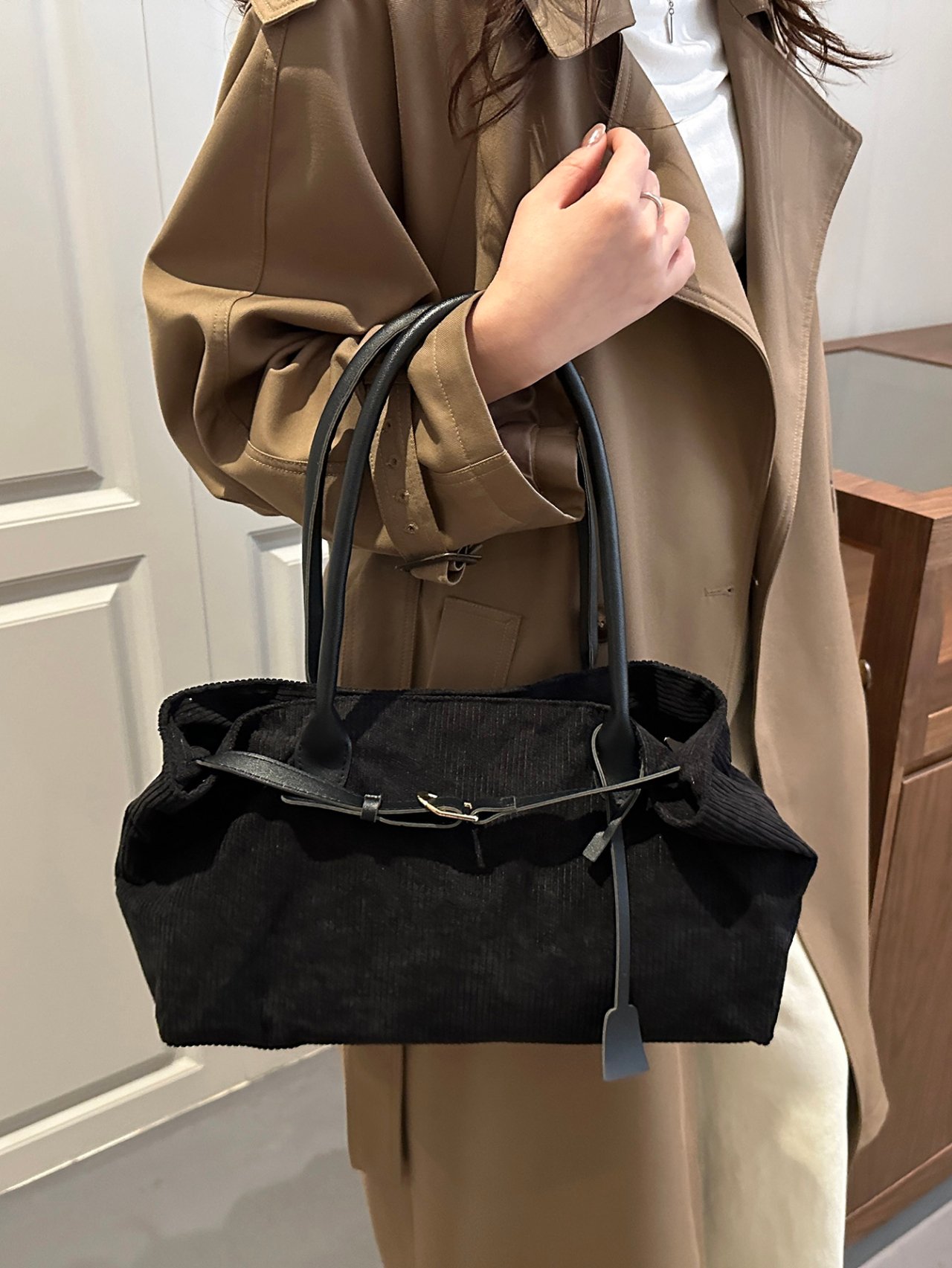Black Corduroy Tote Bag