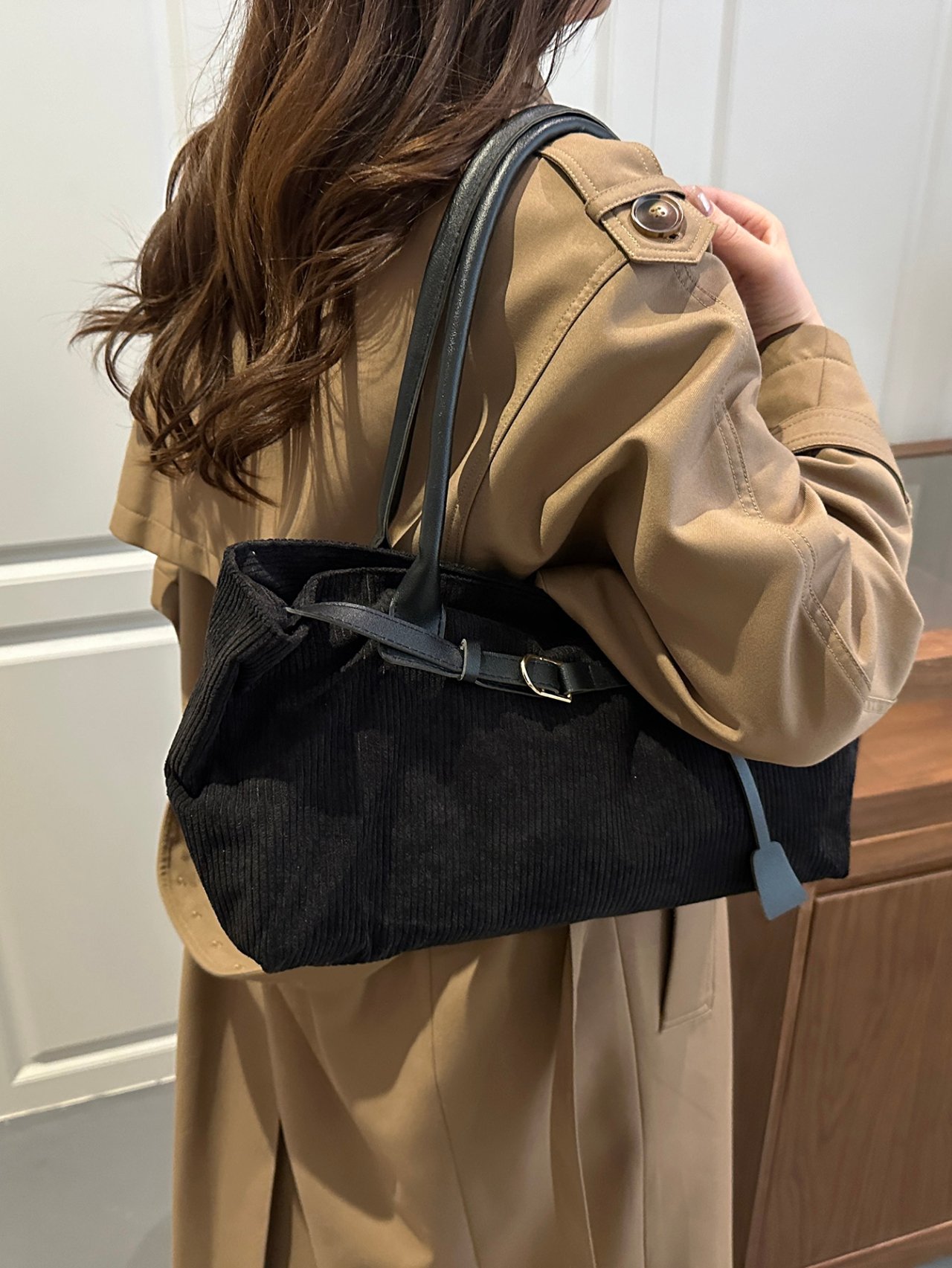 Black Corduroy Tote Bag