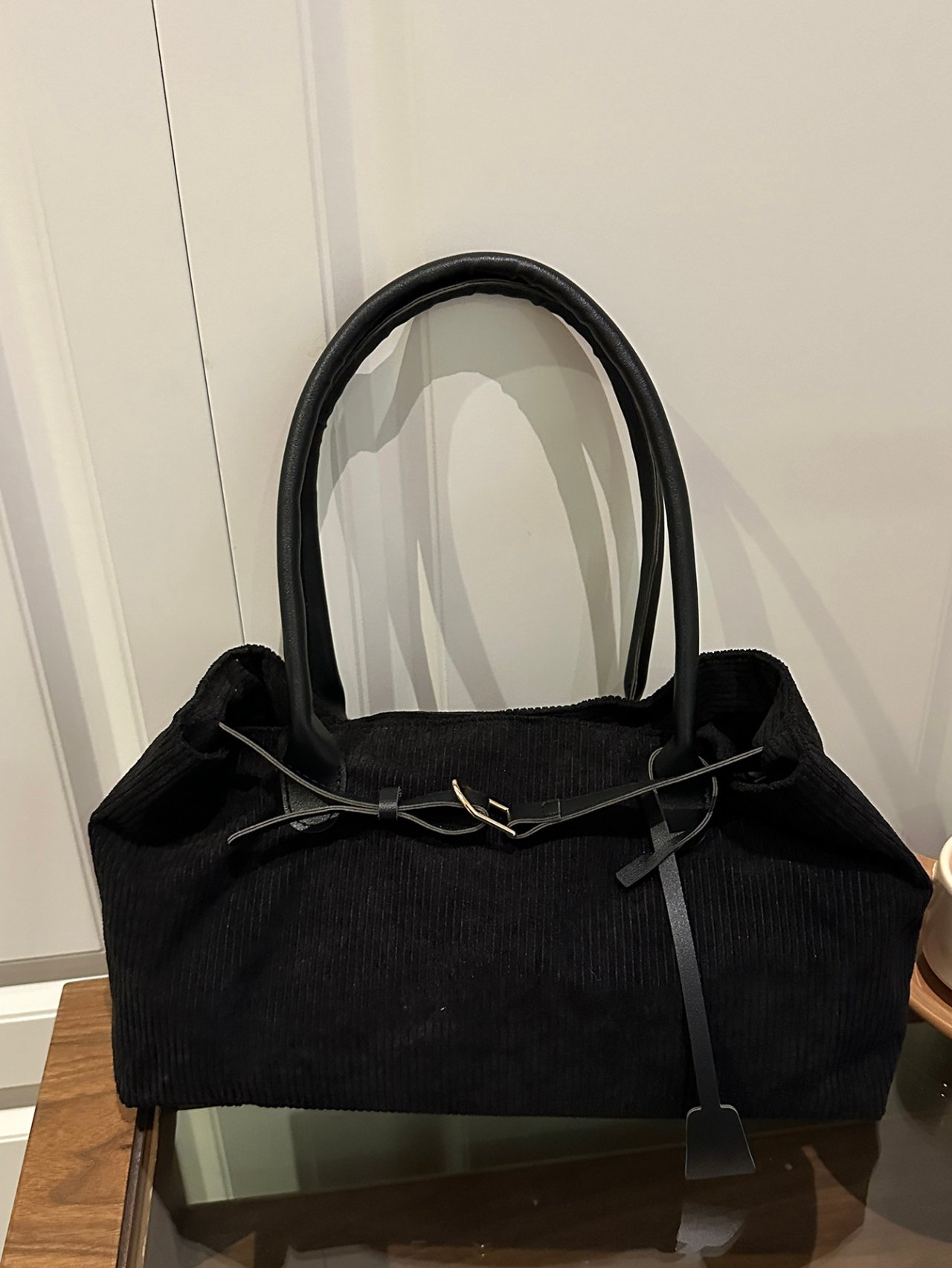 Black Corduroy Tote Bag