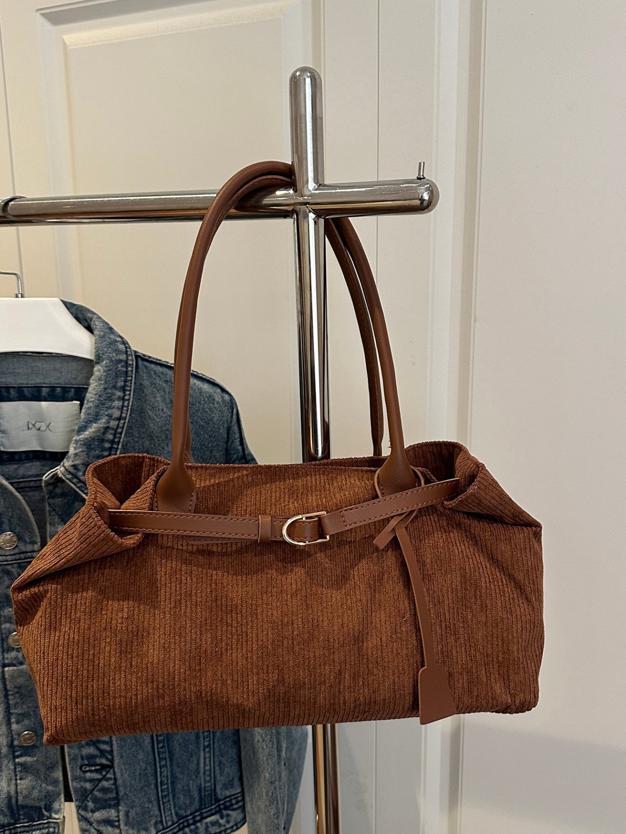 Coffee Brown Corduroy Tote Bag
