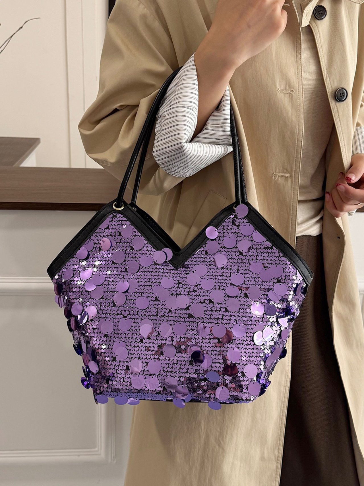 Shimmering Purple Sequin Tote Bag