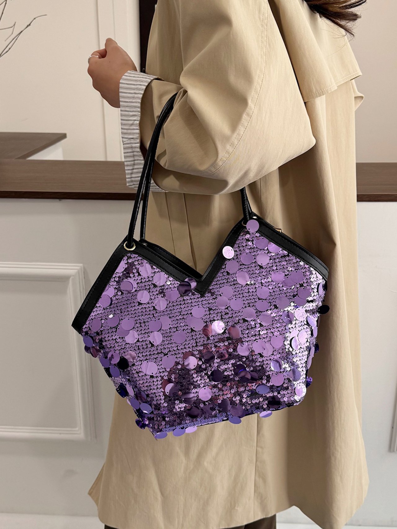 Shimmering Purple Sequin Tote Bag