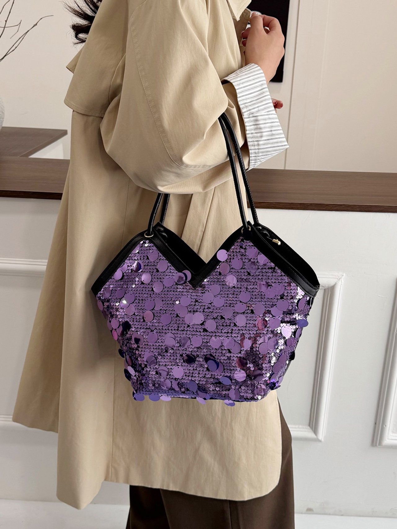 Shimmering Purple Sequin Tote Bag