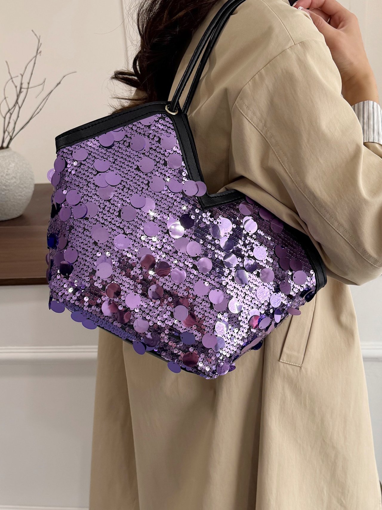 Shimmering Purple Sequin Tote Bag
