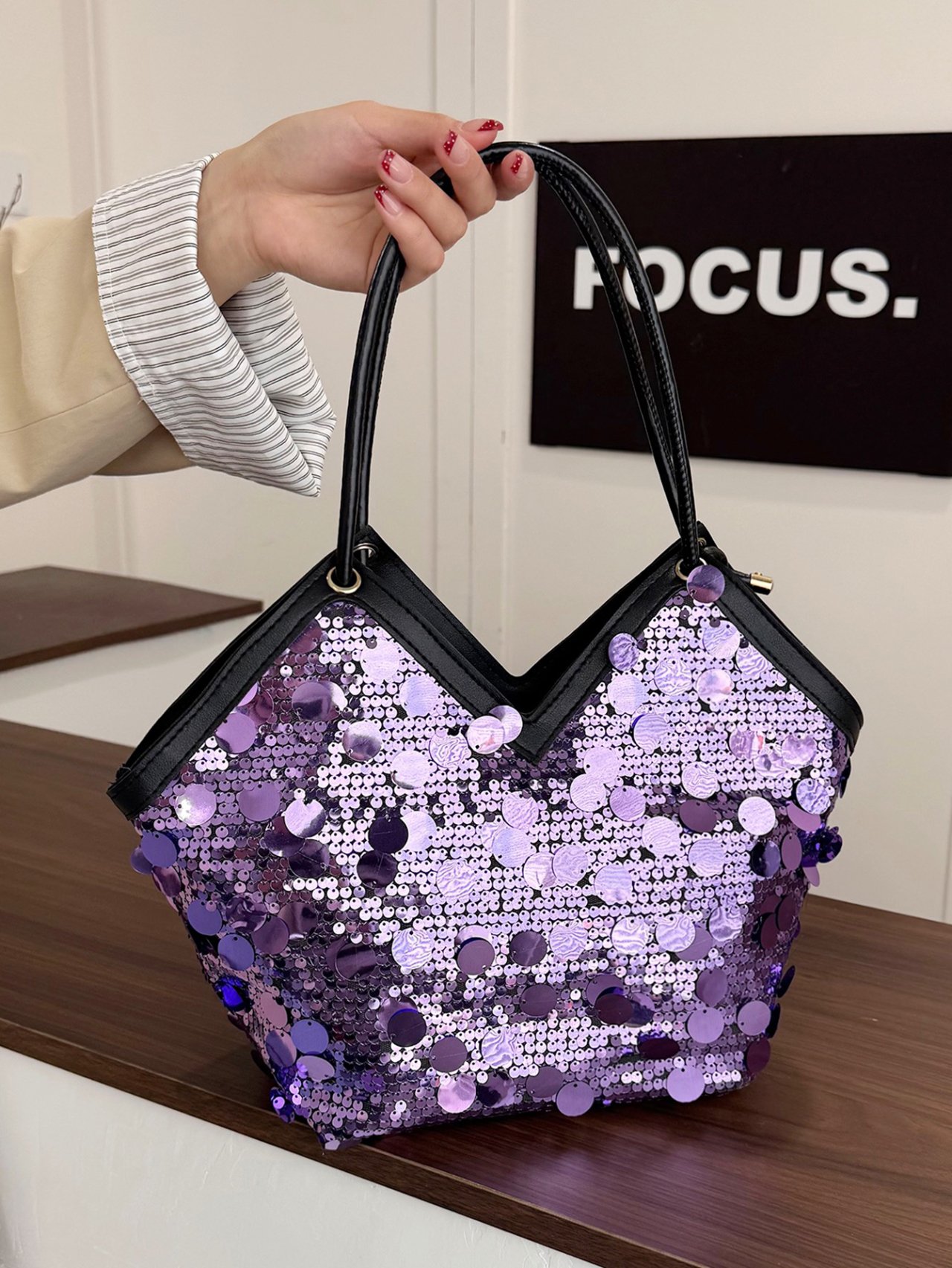 Shimmering Purple Sequin Tote Bag