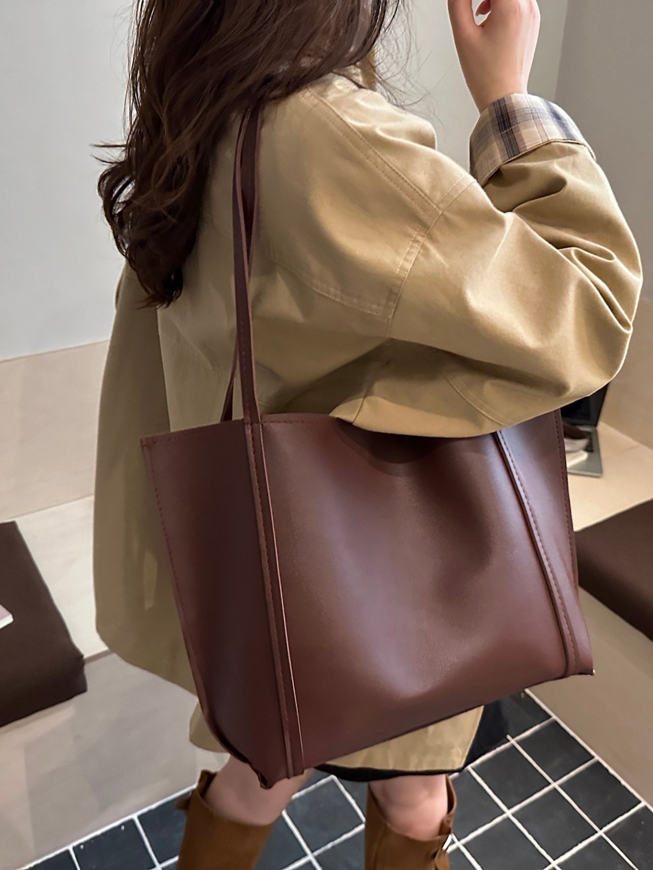 Coffee Brown Shoulder Tote Bag