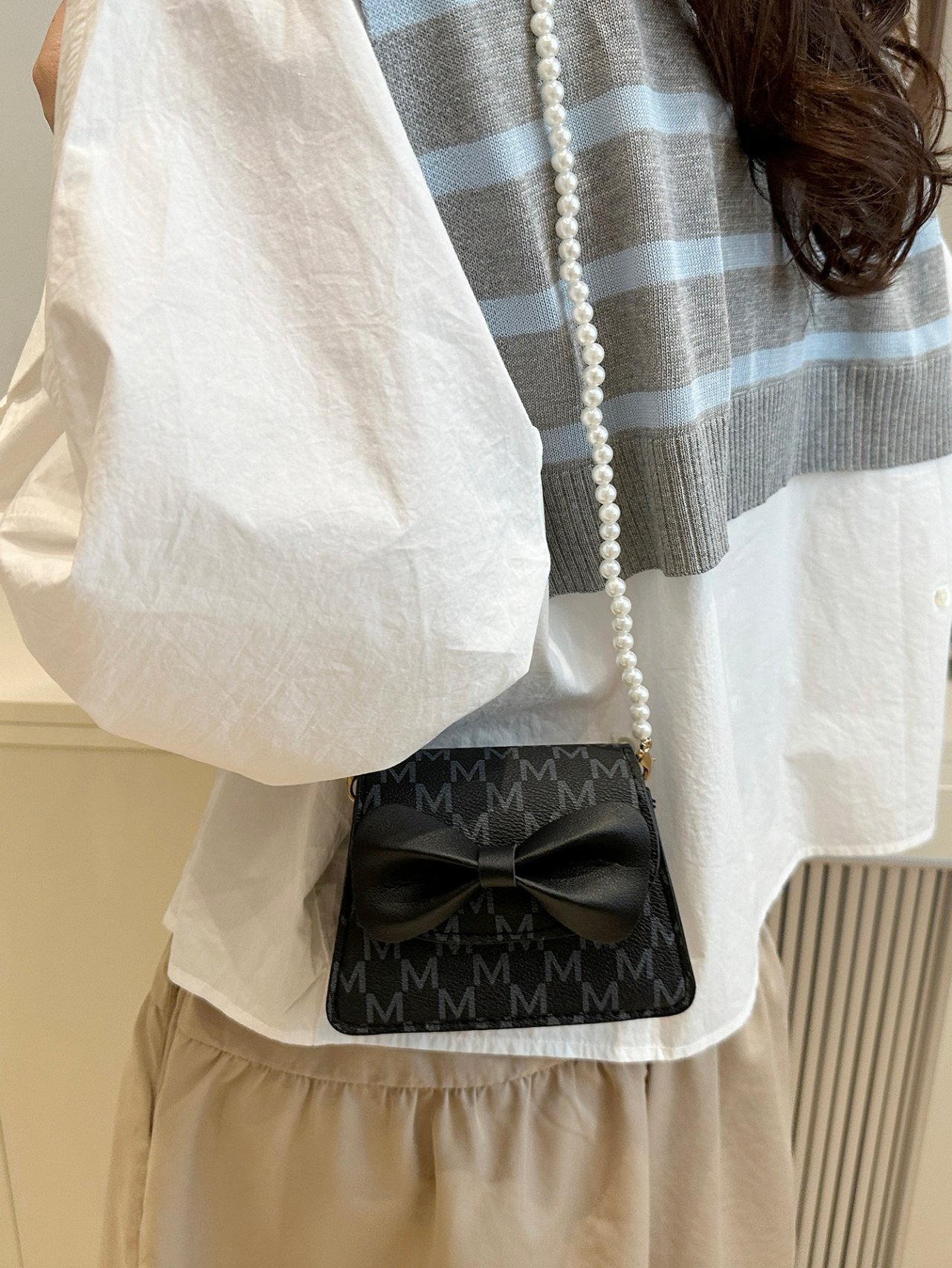 Black Mini Crossbody Bag with Bow Detail