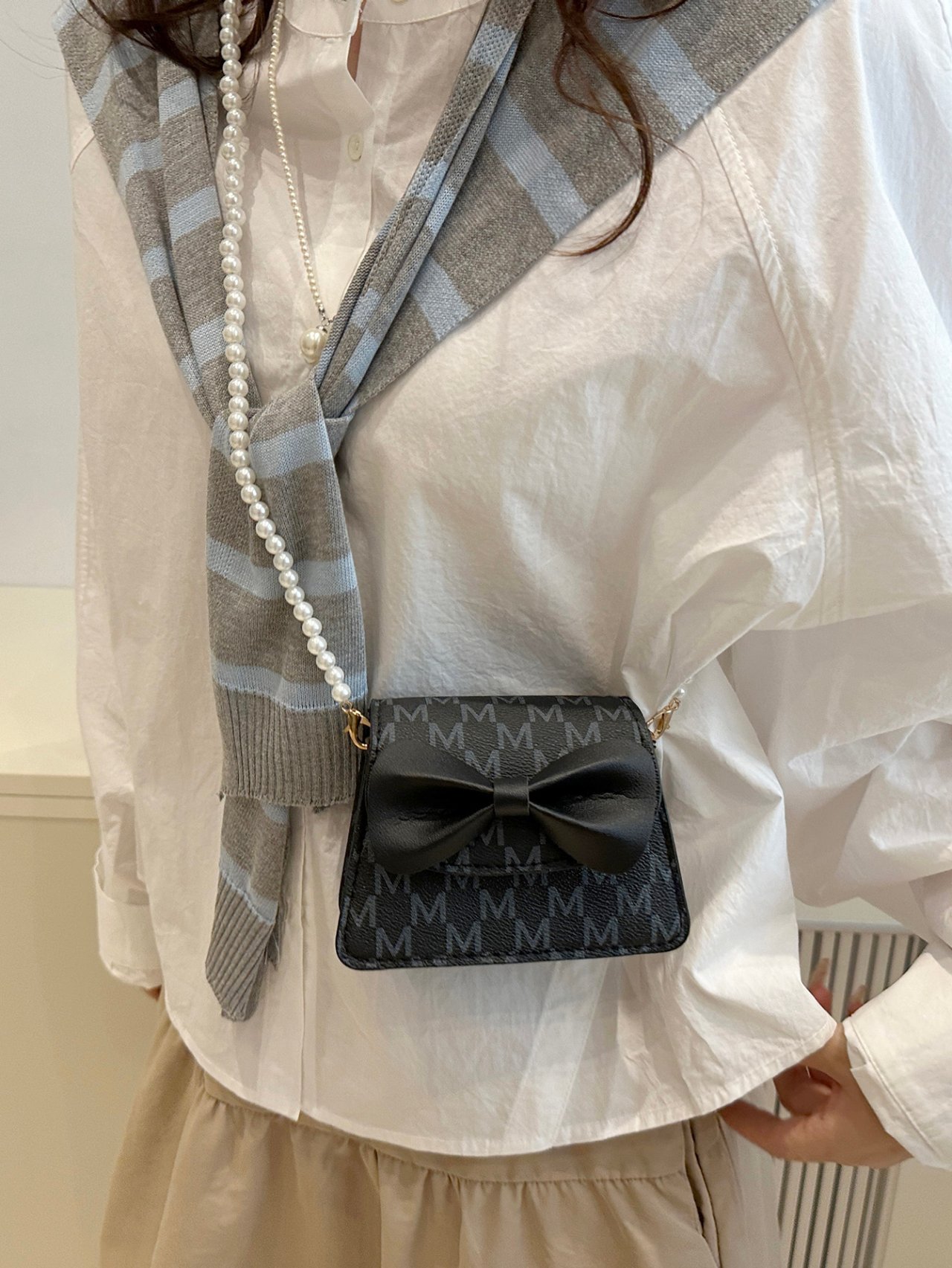 Black Mini Crossbody Bag with Bow Detail