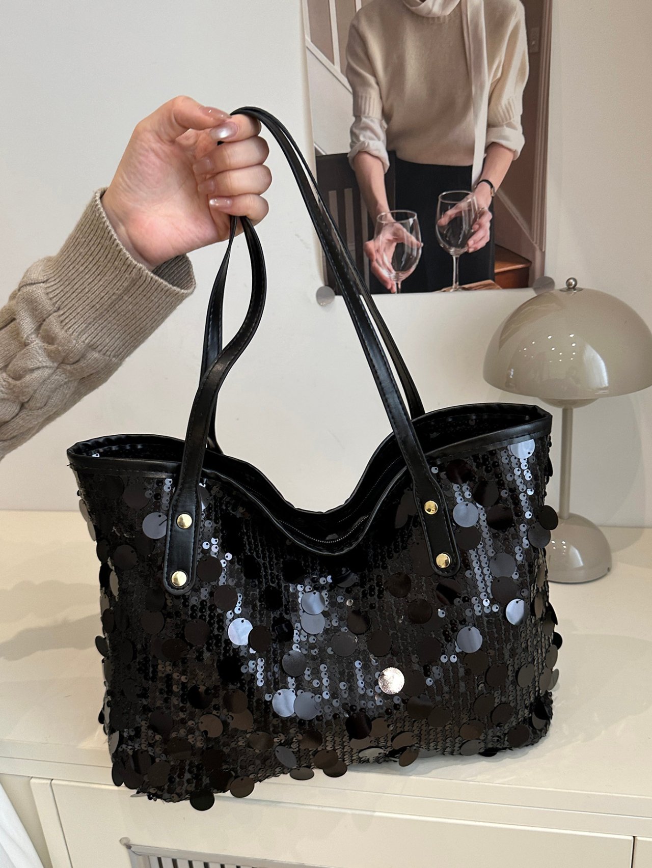 Sparkling Black Sequin Shoulder Bag