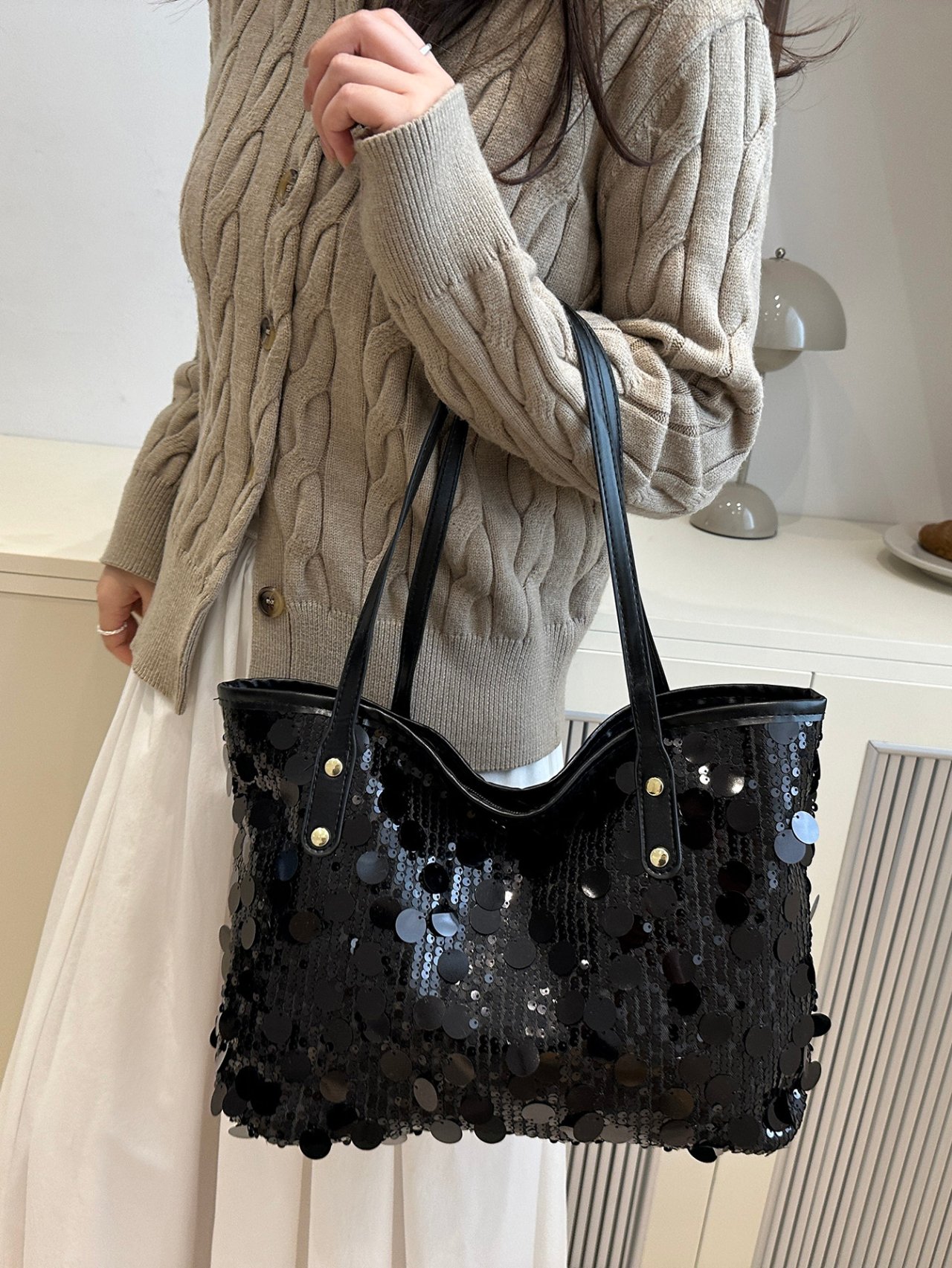 Sparkling Black Sequin Shoulder Bag