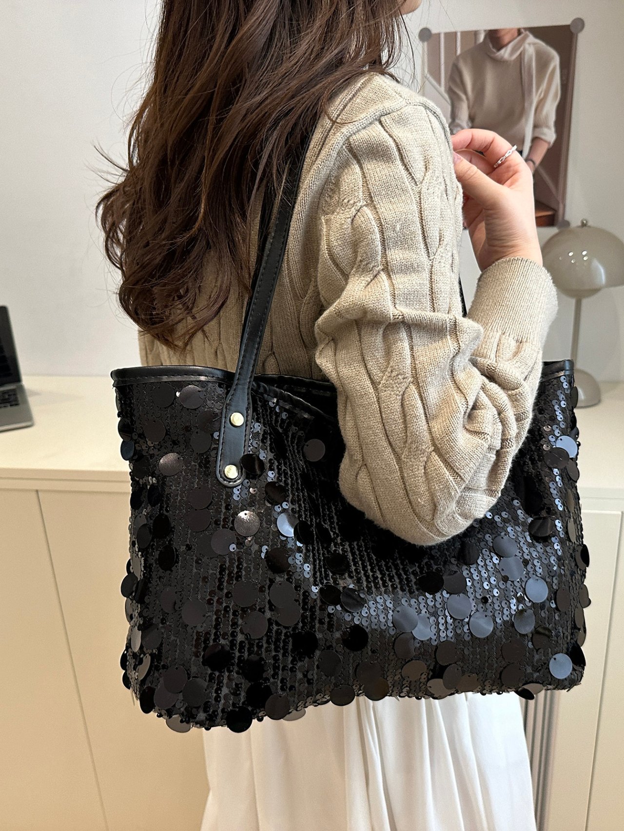 Sparkling Black Sequin Shoulder Bag
