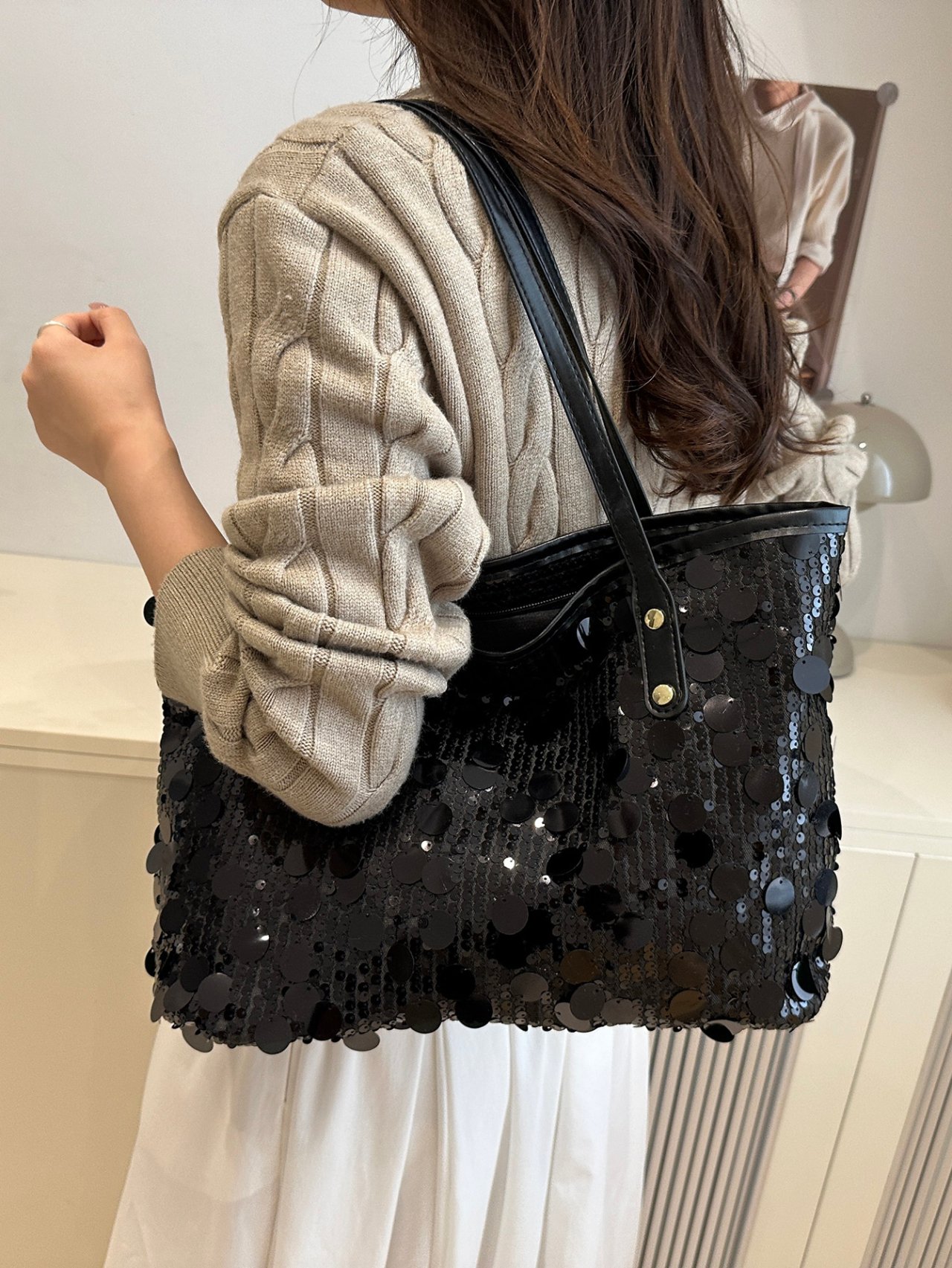 Sparkling Black Sequin Shoulder Bag