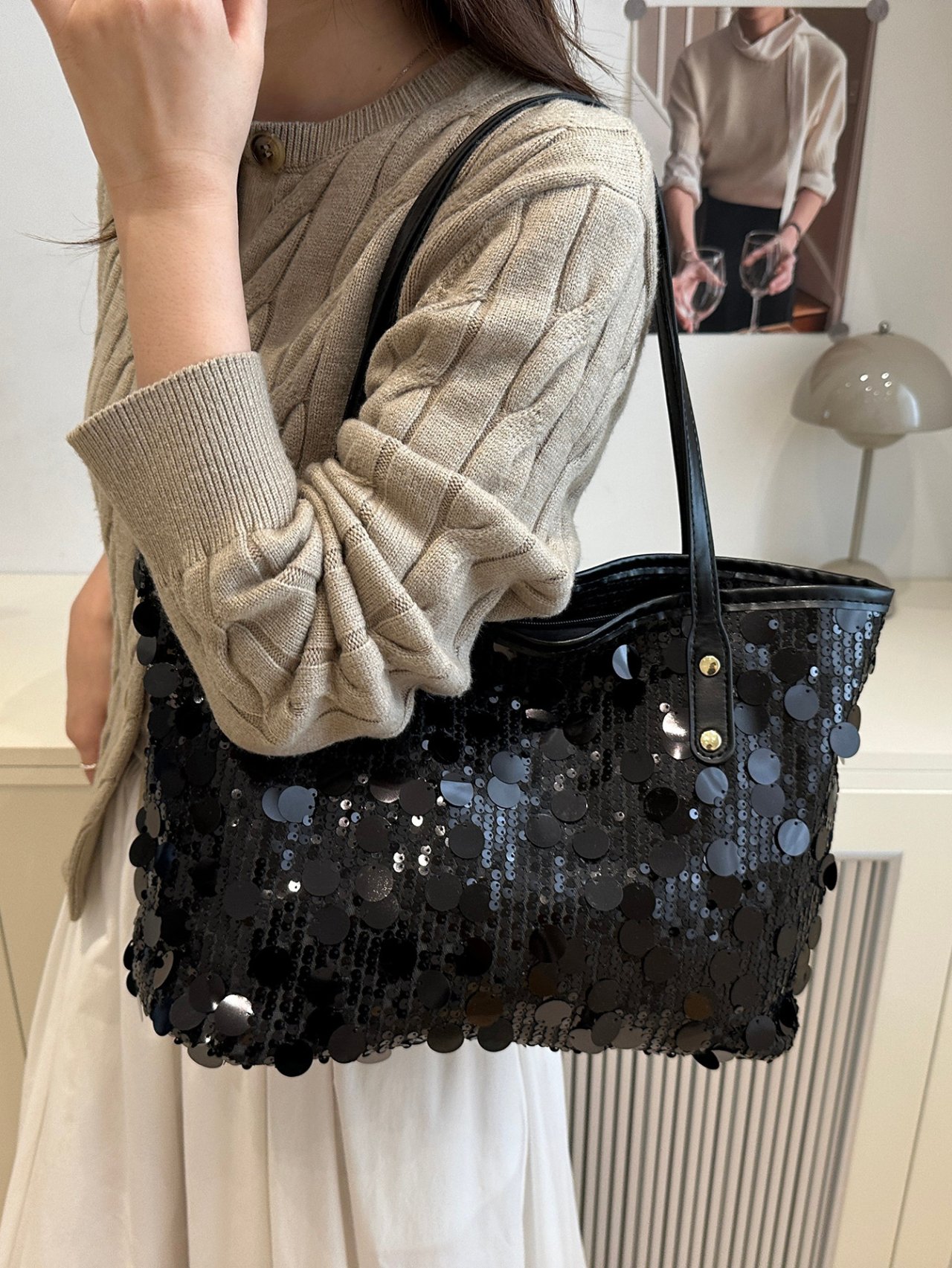 Sparkling Black Sequin Shoulder Bag