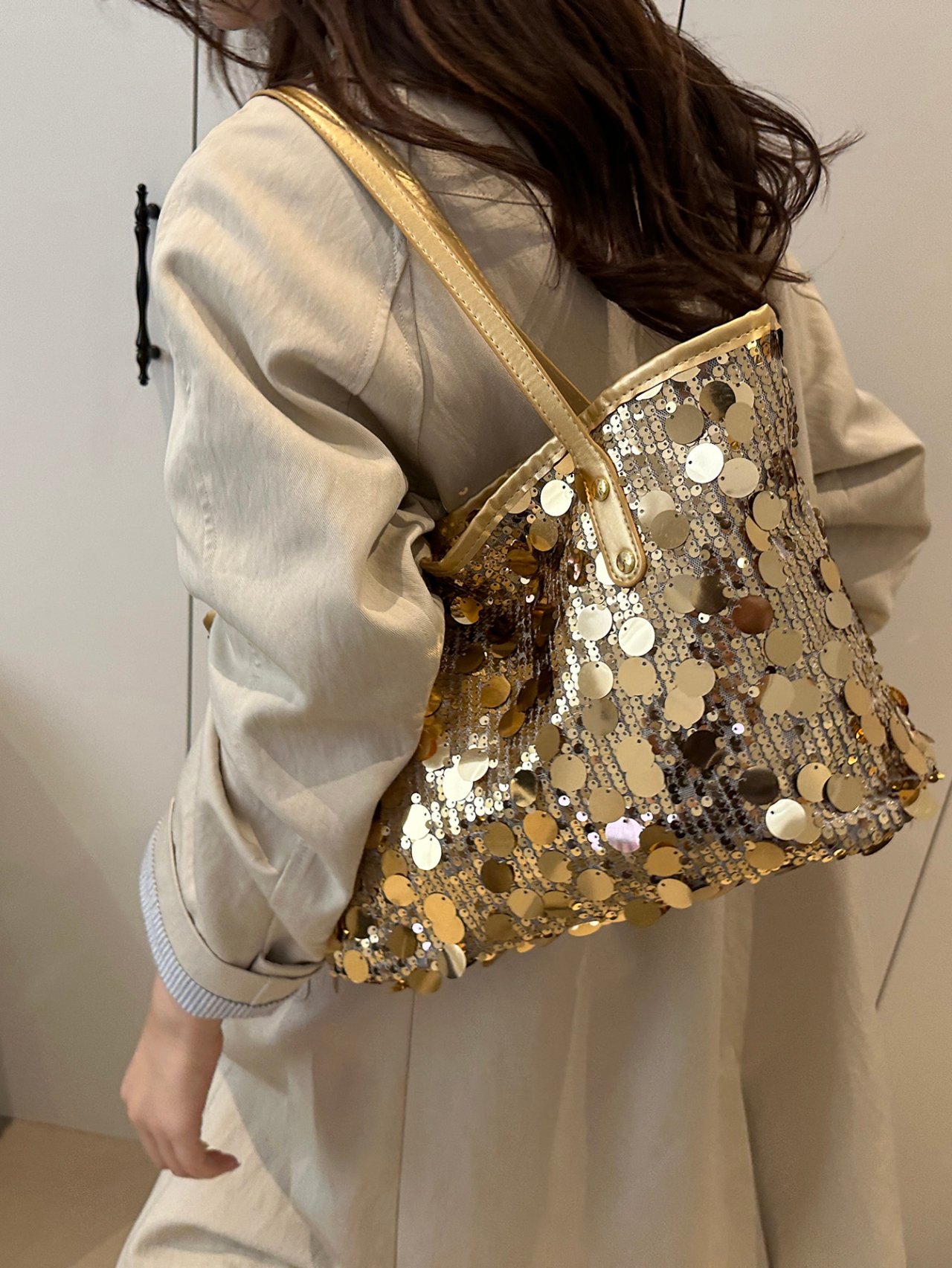 Silver Sequin Shoulder Tote Bag