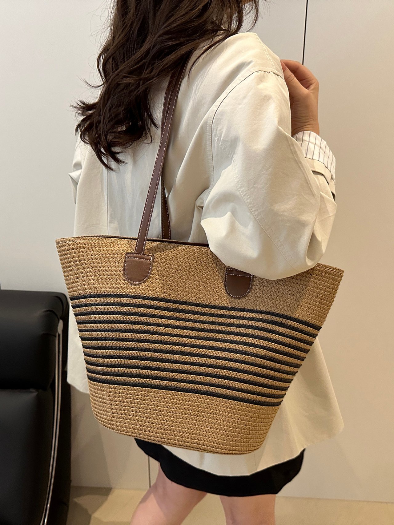 Striped Woven Shoulder Bag