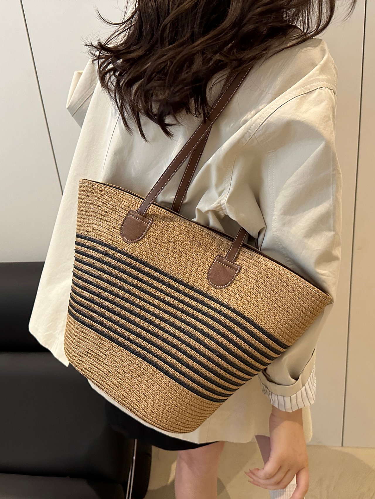 Striped Woven Shoulder Bag