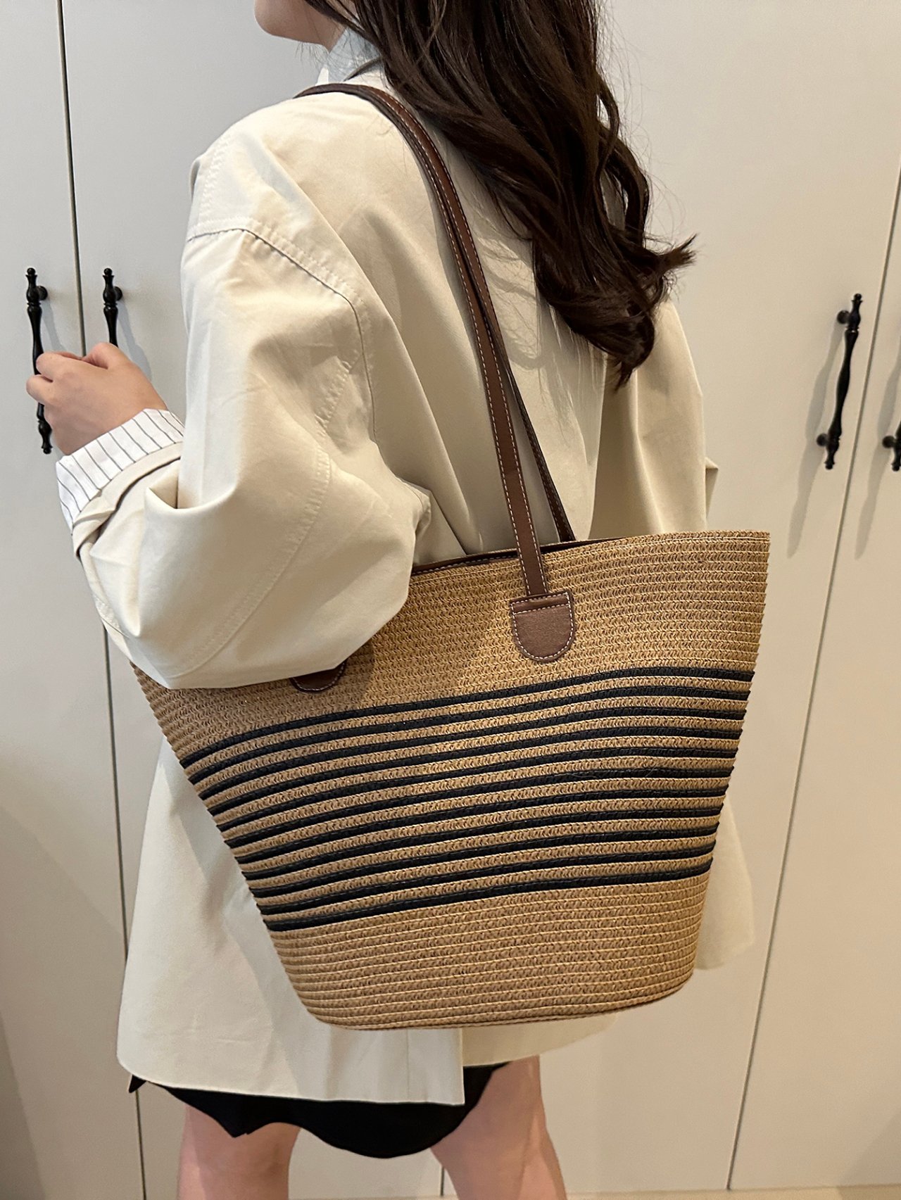 Striped Woven Shoulder Bag