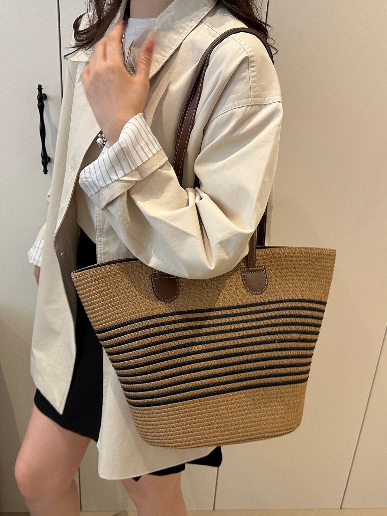 Striped Woven Shoulder Bag